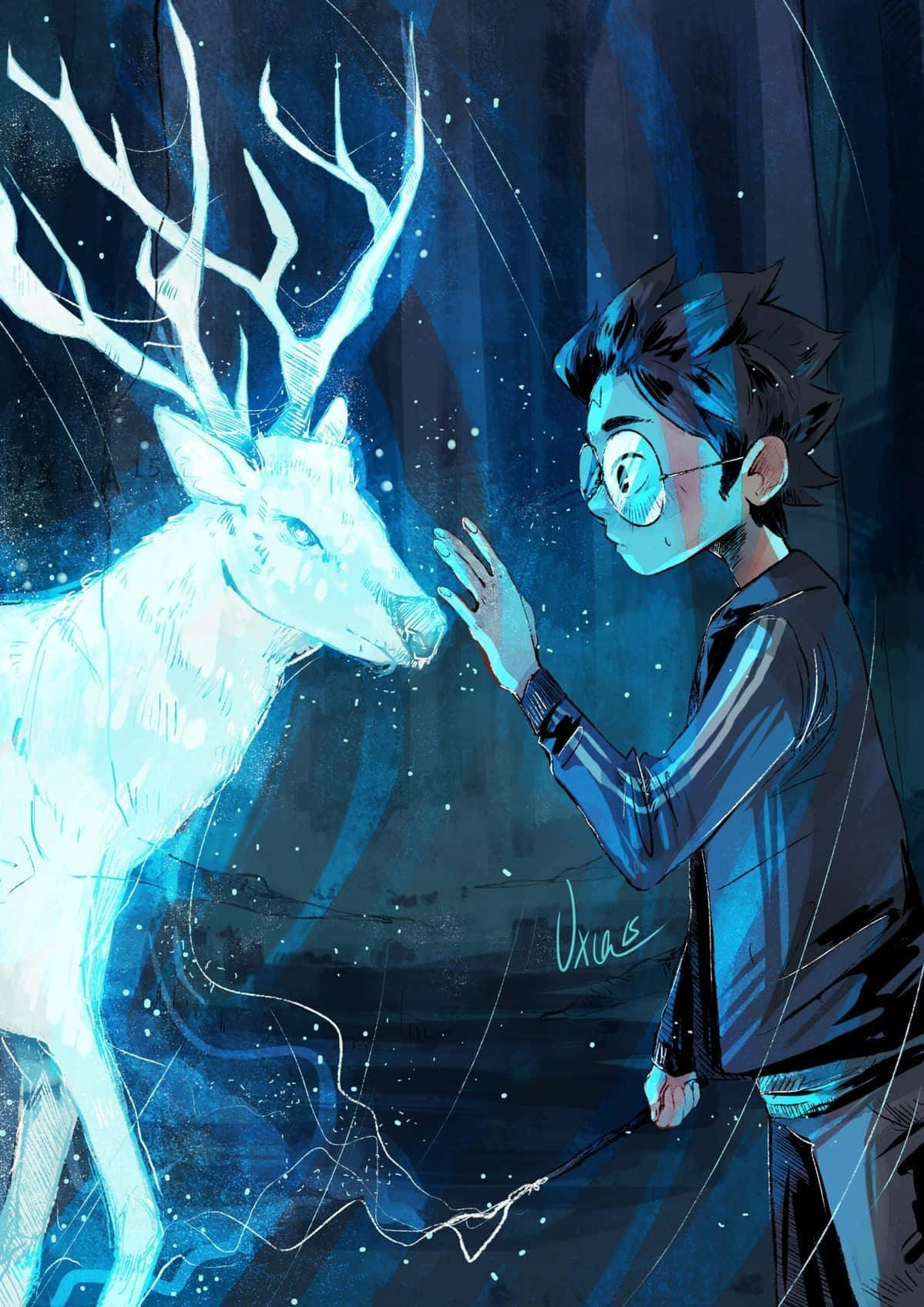 Magical Patronus Stag in a Mysterious Forest Wallpaper