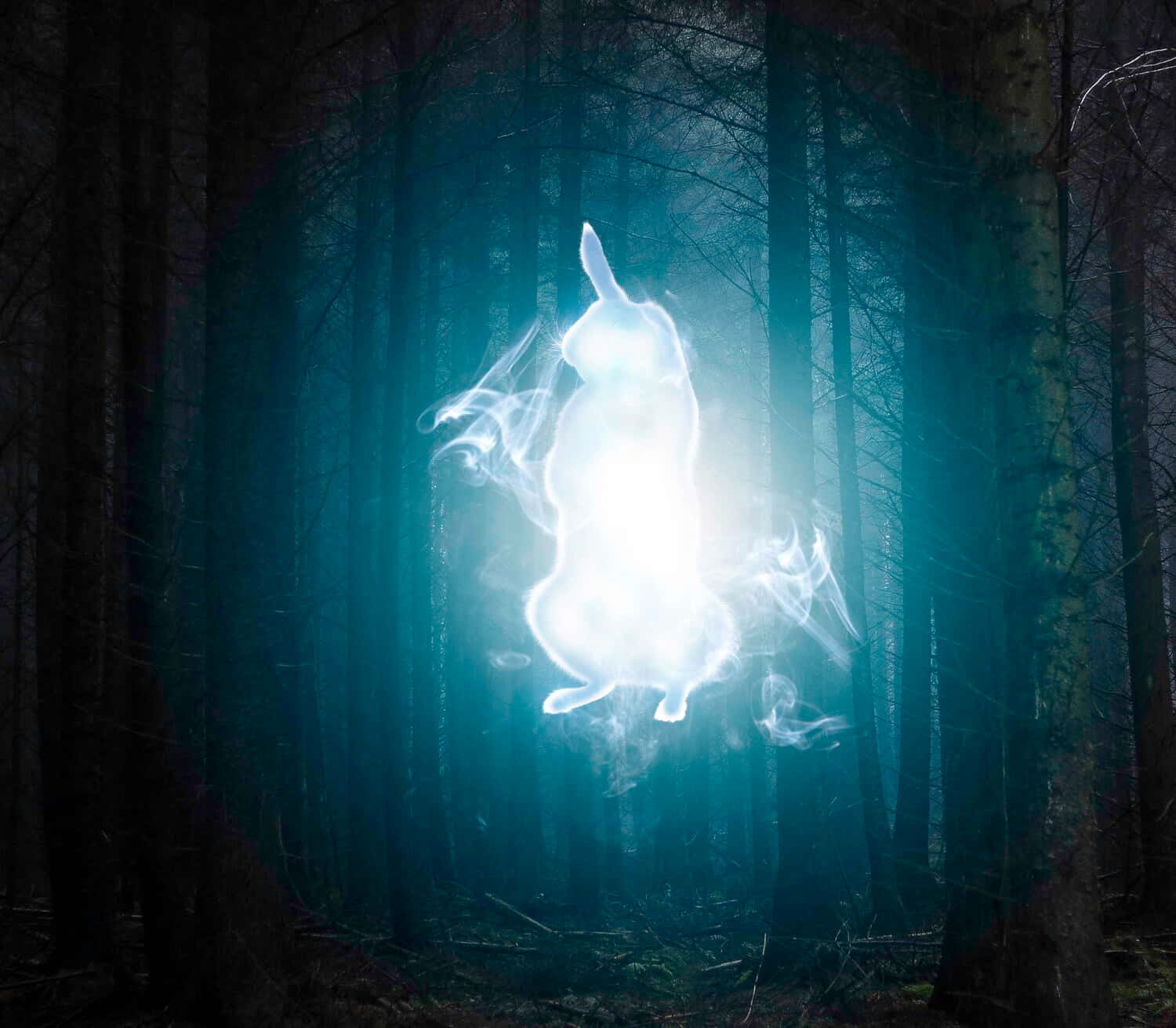 Magical Stag Patronus in a Dark Forest Wallpaper