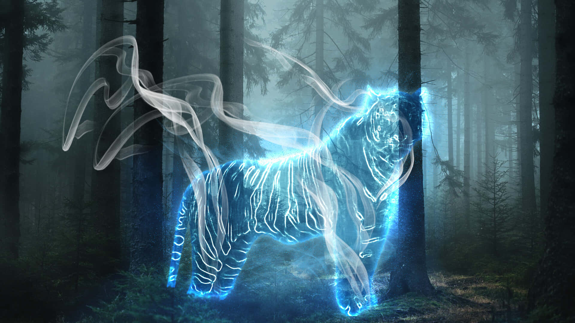 Caption: Mystical Patronus in a Magical Forest Wallpaper