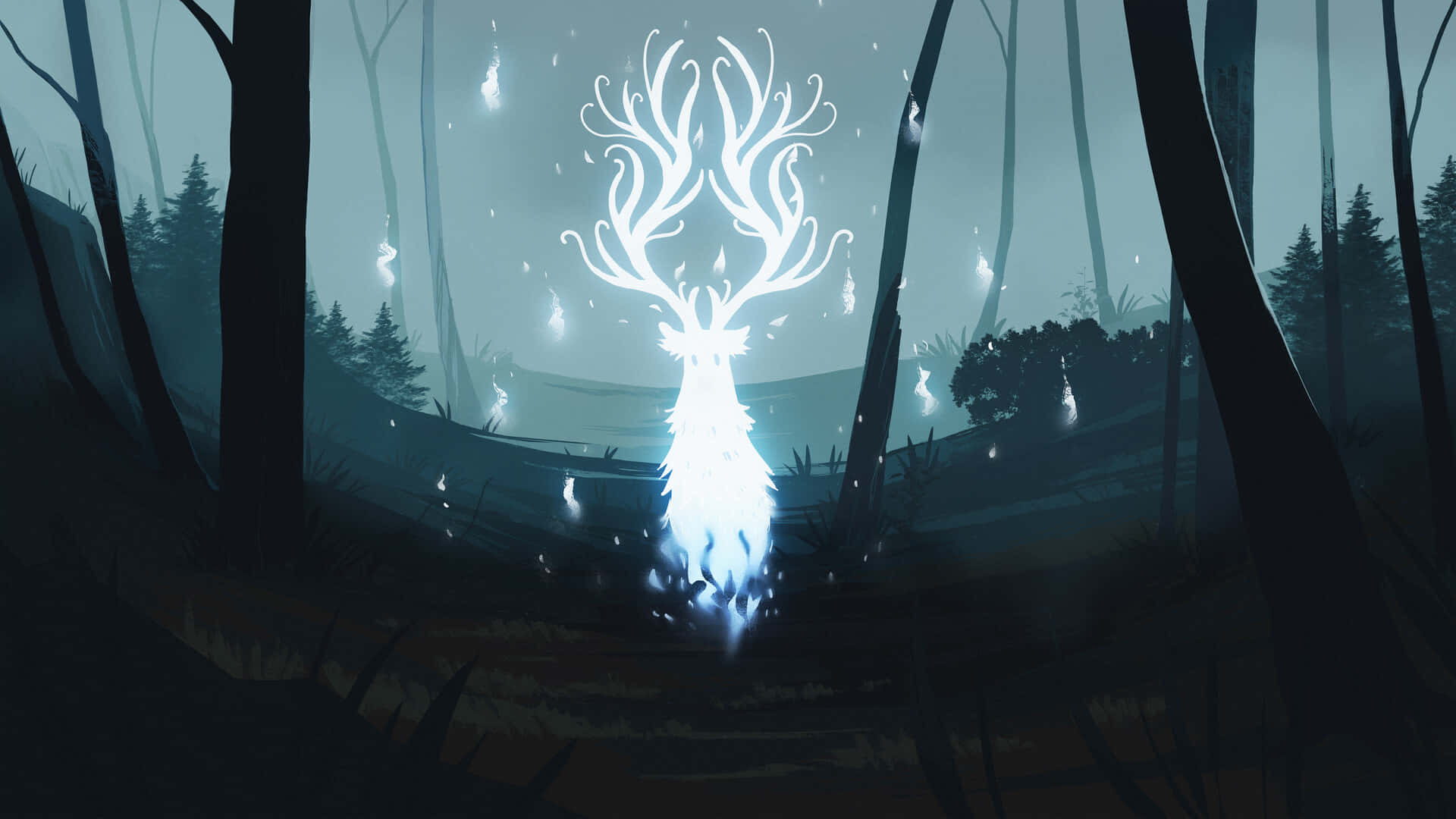 Majestic Stag Patronus in Enchanting Forest Wallpaper