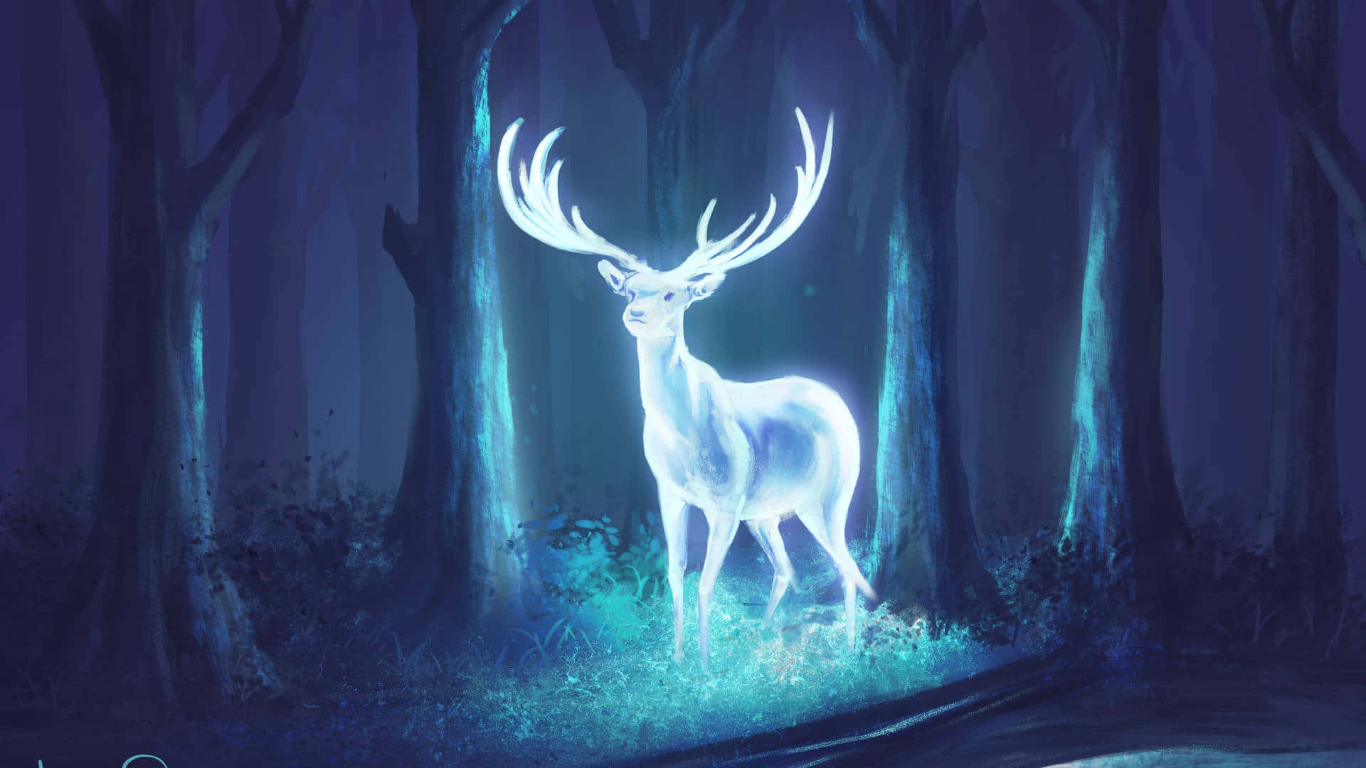 Magical Patronus Stag in Mystical Forest Wallpaper