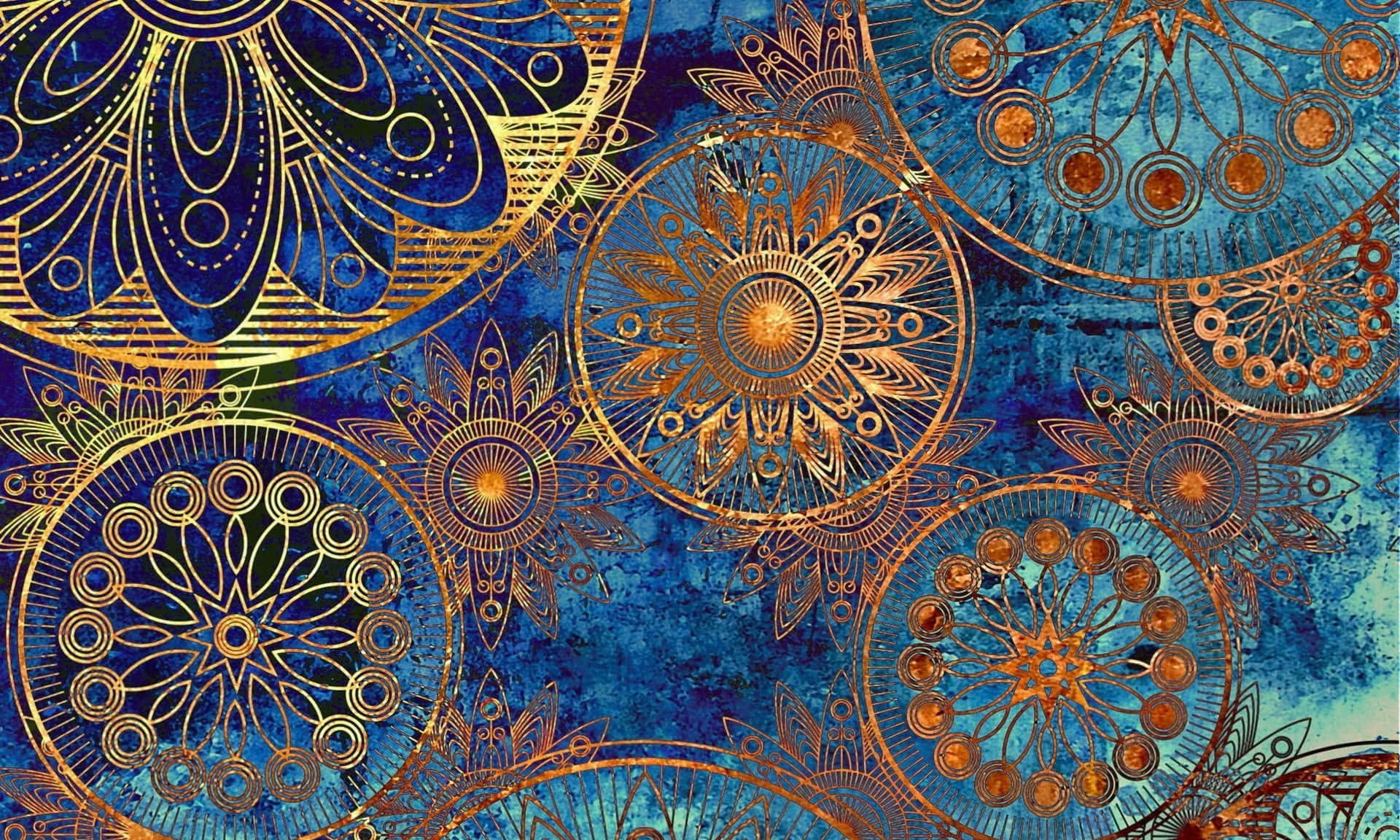 Musterdesktop Gold Ästhetik Auf Blau Wallpaper