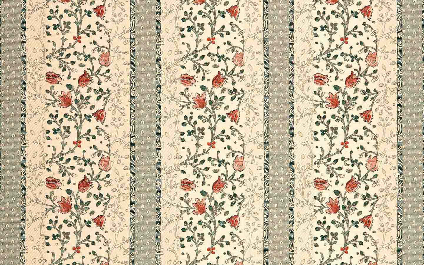 Et stribet stof med røde og grønne blomster Wallpaper