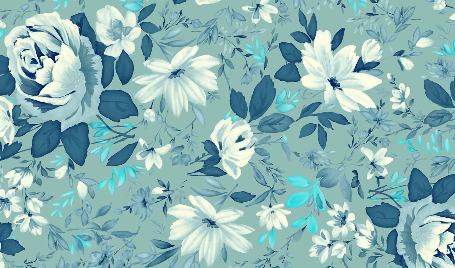 A Floral Pattern With Blue And White Flowers Wallpaper
