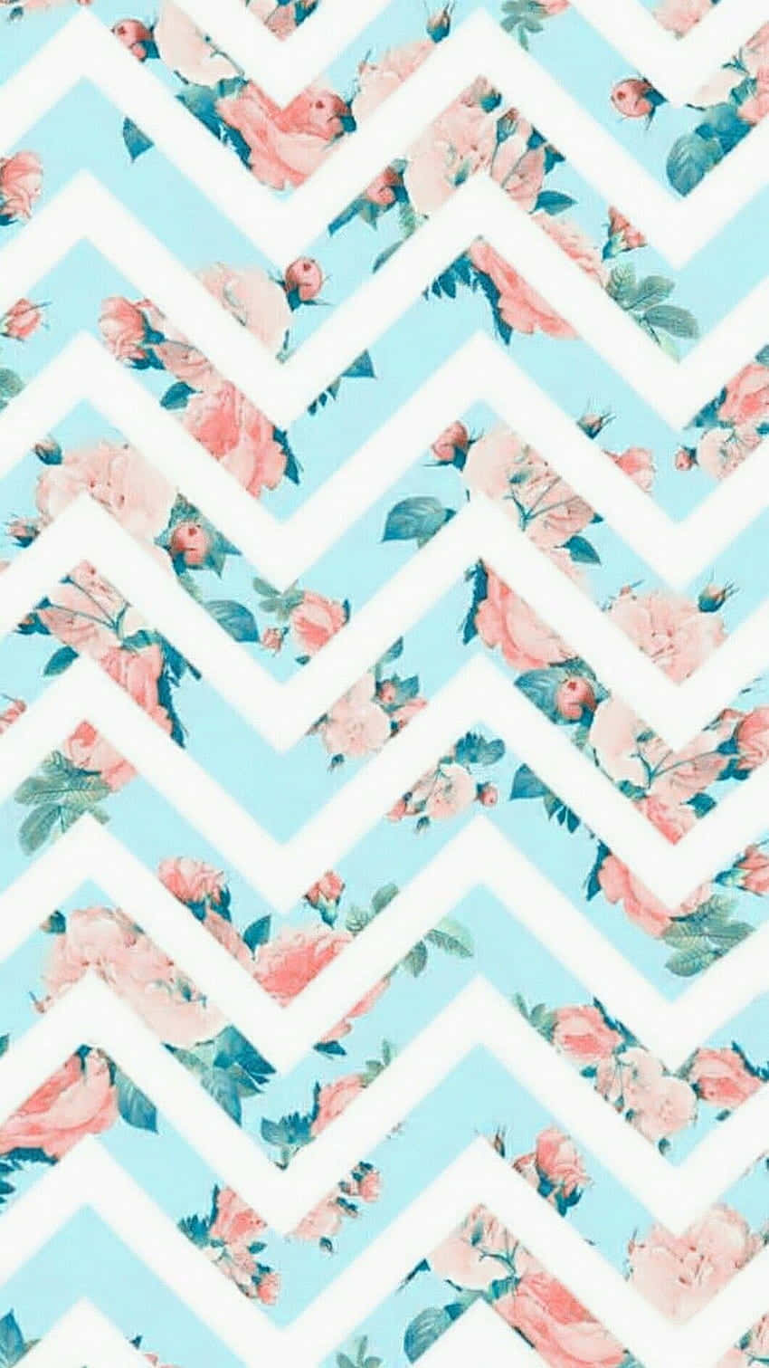 En chevron mønster med pink og blå blomster Wallpaper