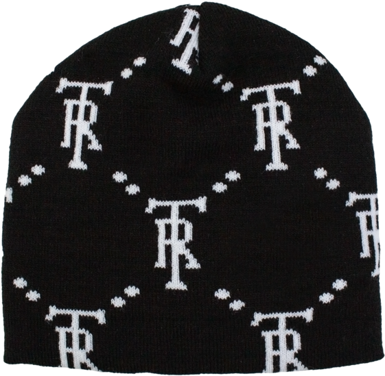 Patterned Black Beanie Hat PNG