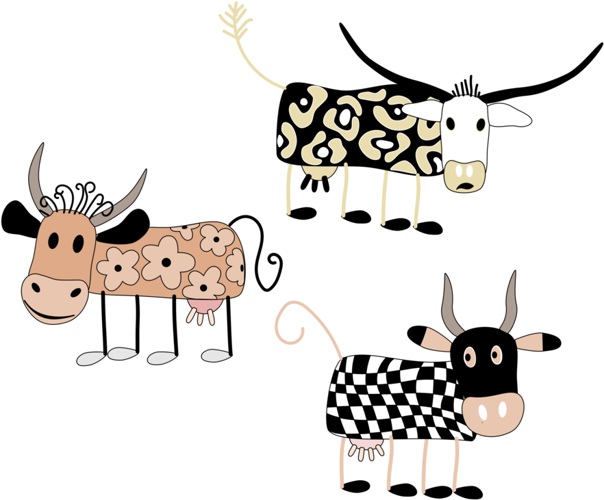 Patterned Cartoon Cows Illustration PNG