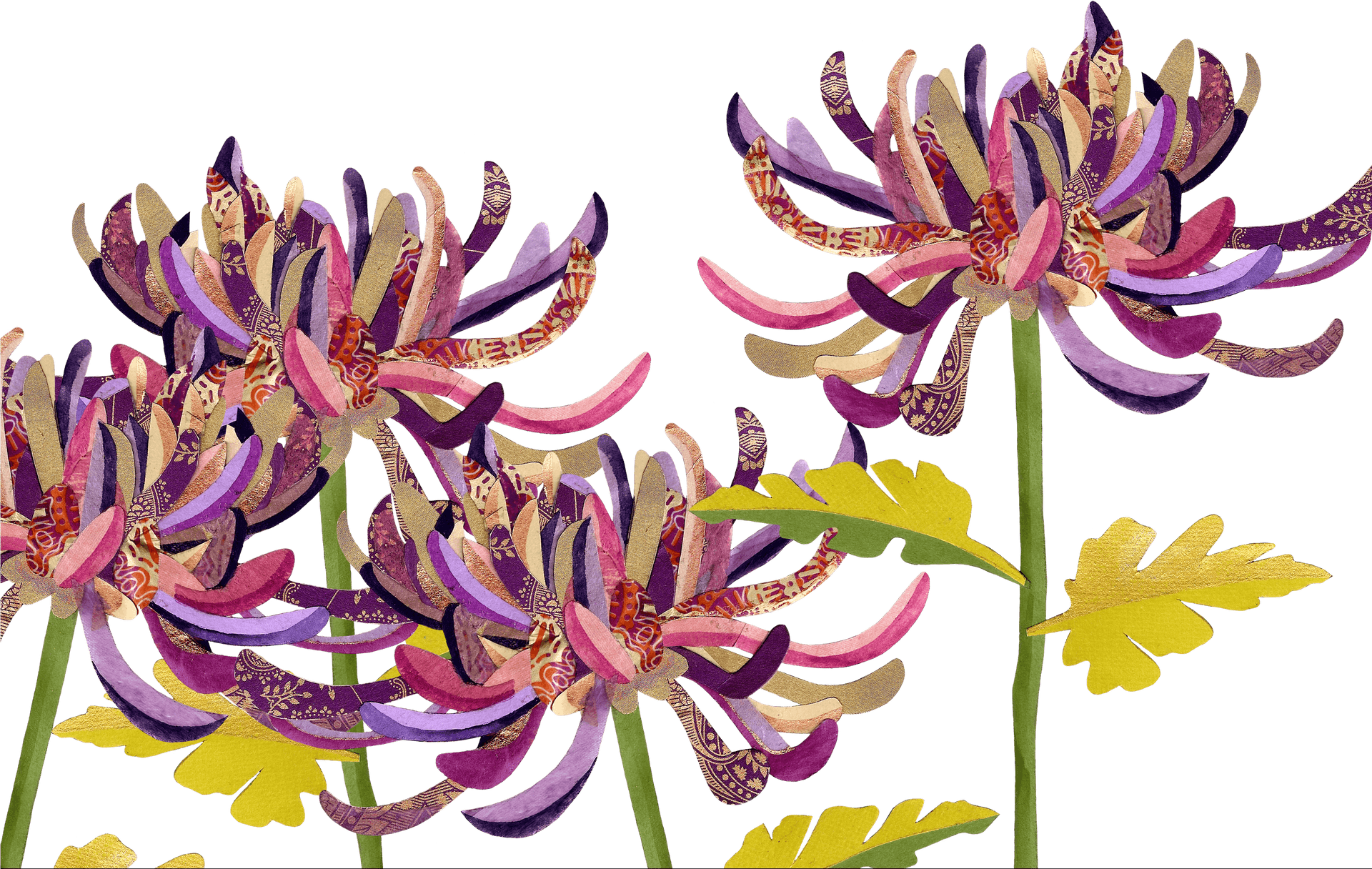 Patterned Chrysanthemums Artwork PNG