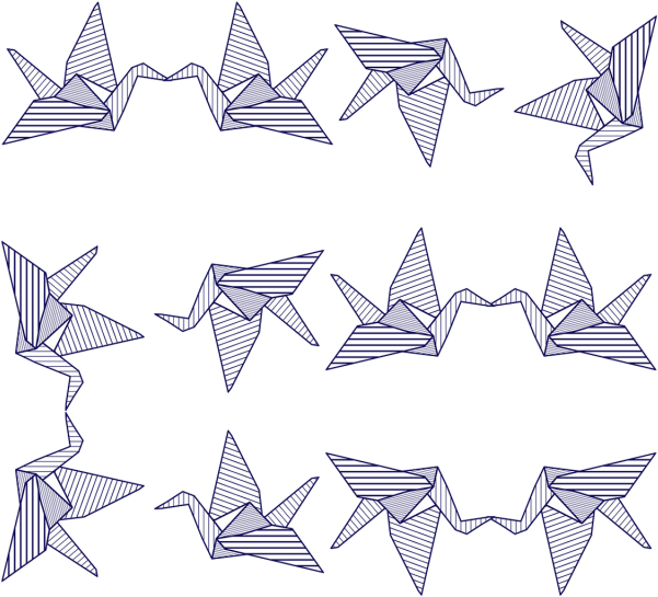 Patterned Origami Craneson Blue PNG