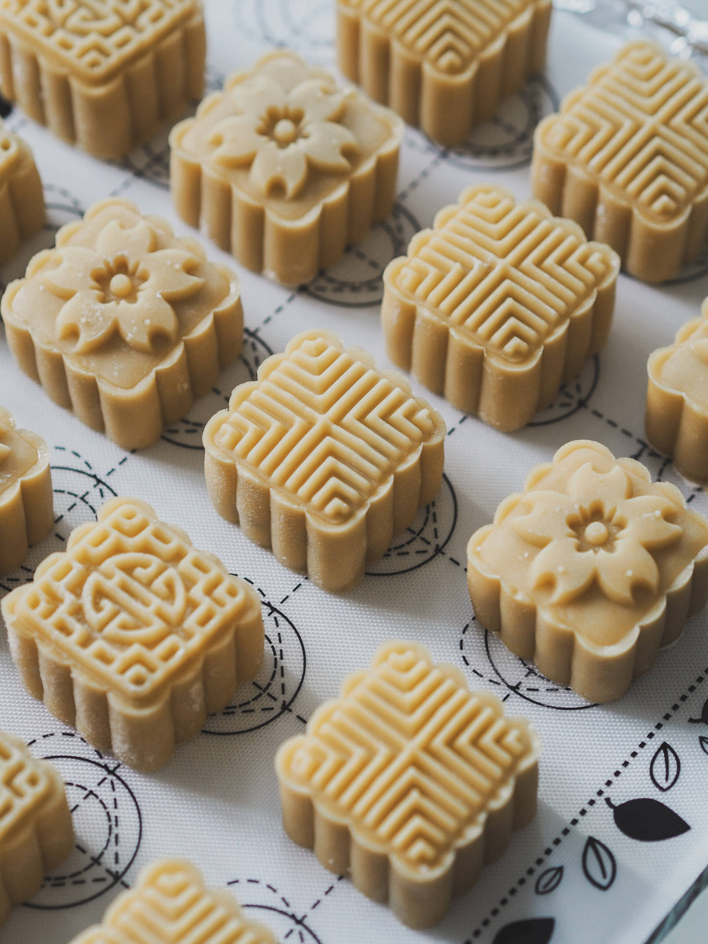 Patterned Square Mooncake Pastries Wallpaper