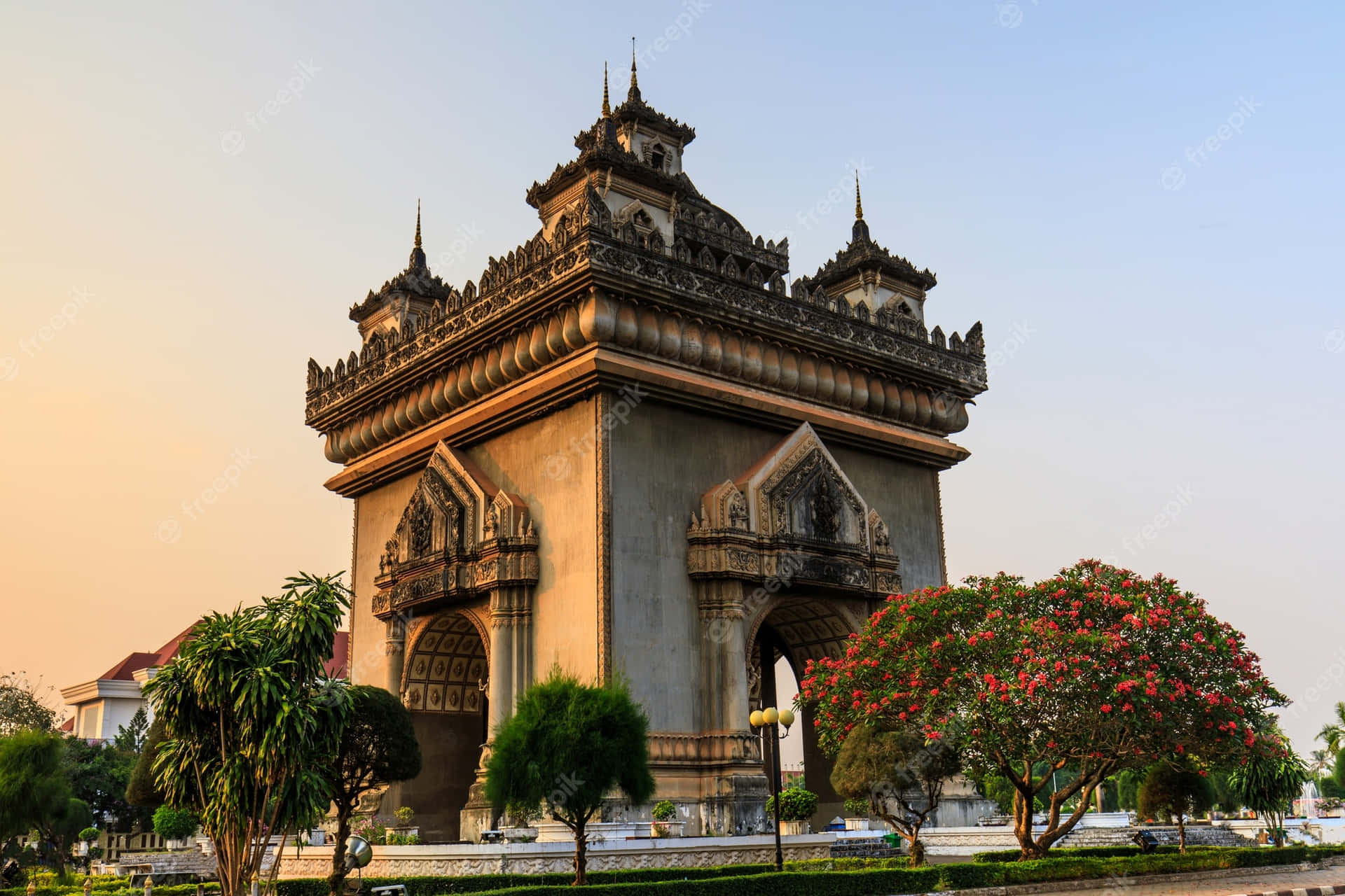 Patuxai Monument With Sunset Sky Wallpaper