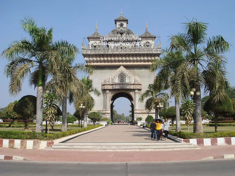 Ilmaestoso Monumento Di Guerra Patuxai A Vientiane, Laos. Sfondo