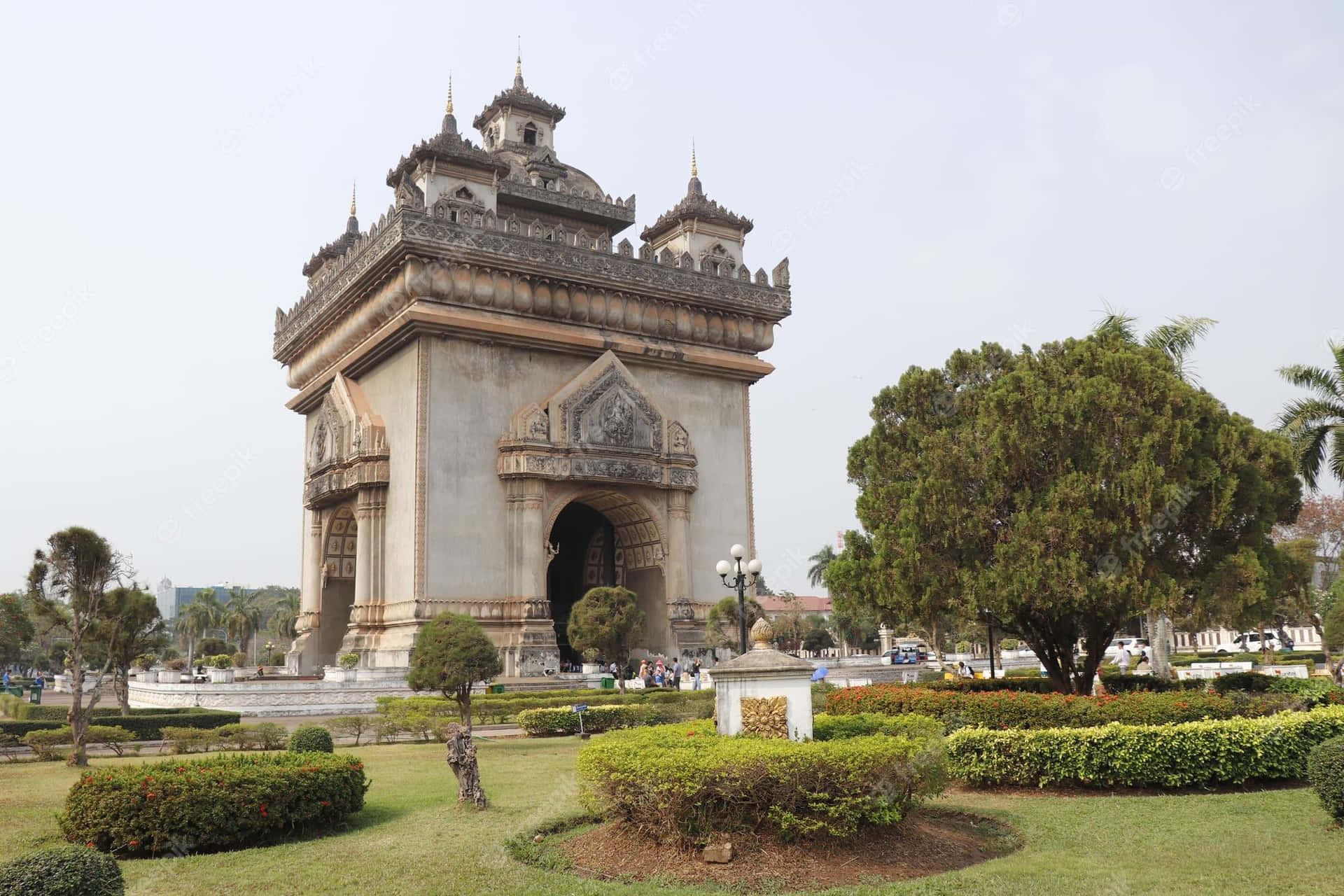Vistamaestosa Del Monumento Di Guerra Patuxai A Vientiane, Laos. Sfondo
