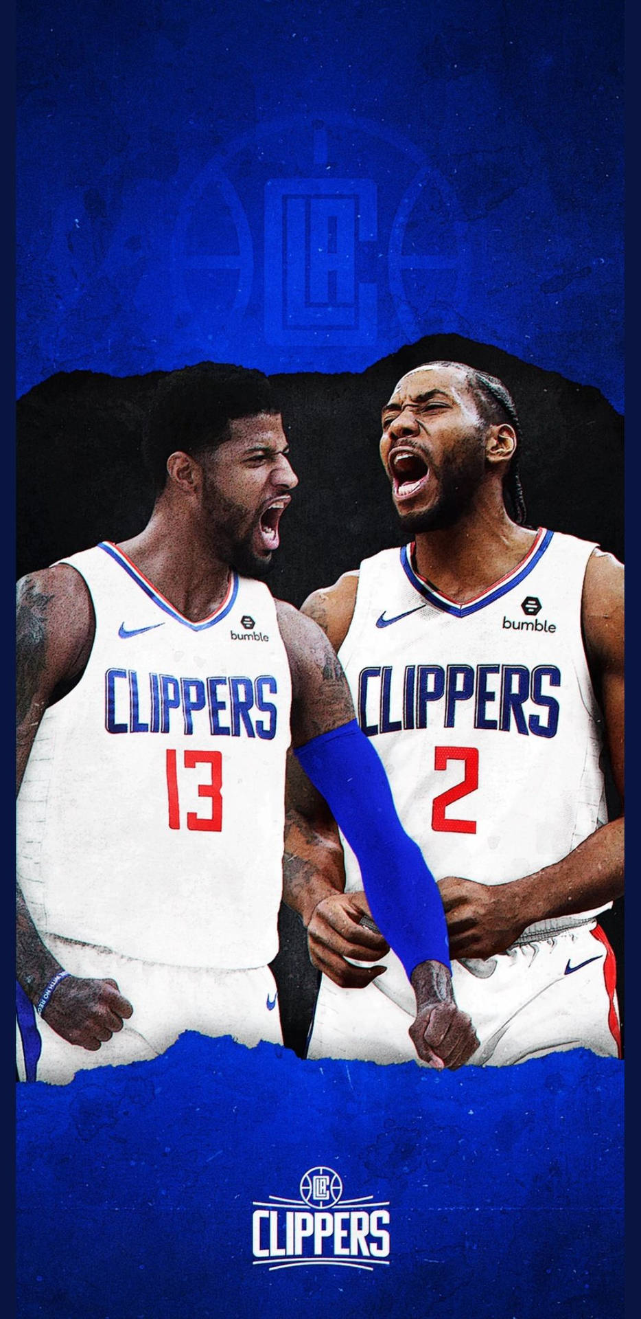 Paul George With Leonard Blue Clippers Wallpaper