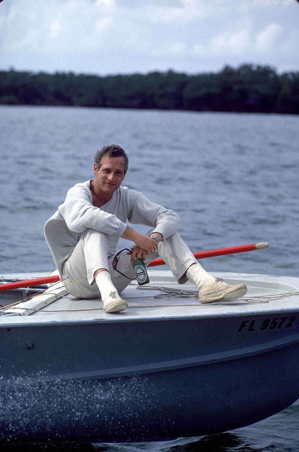 Paul Newman On A Boat Wallpaper