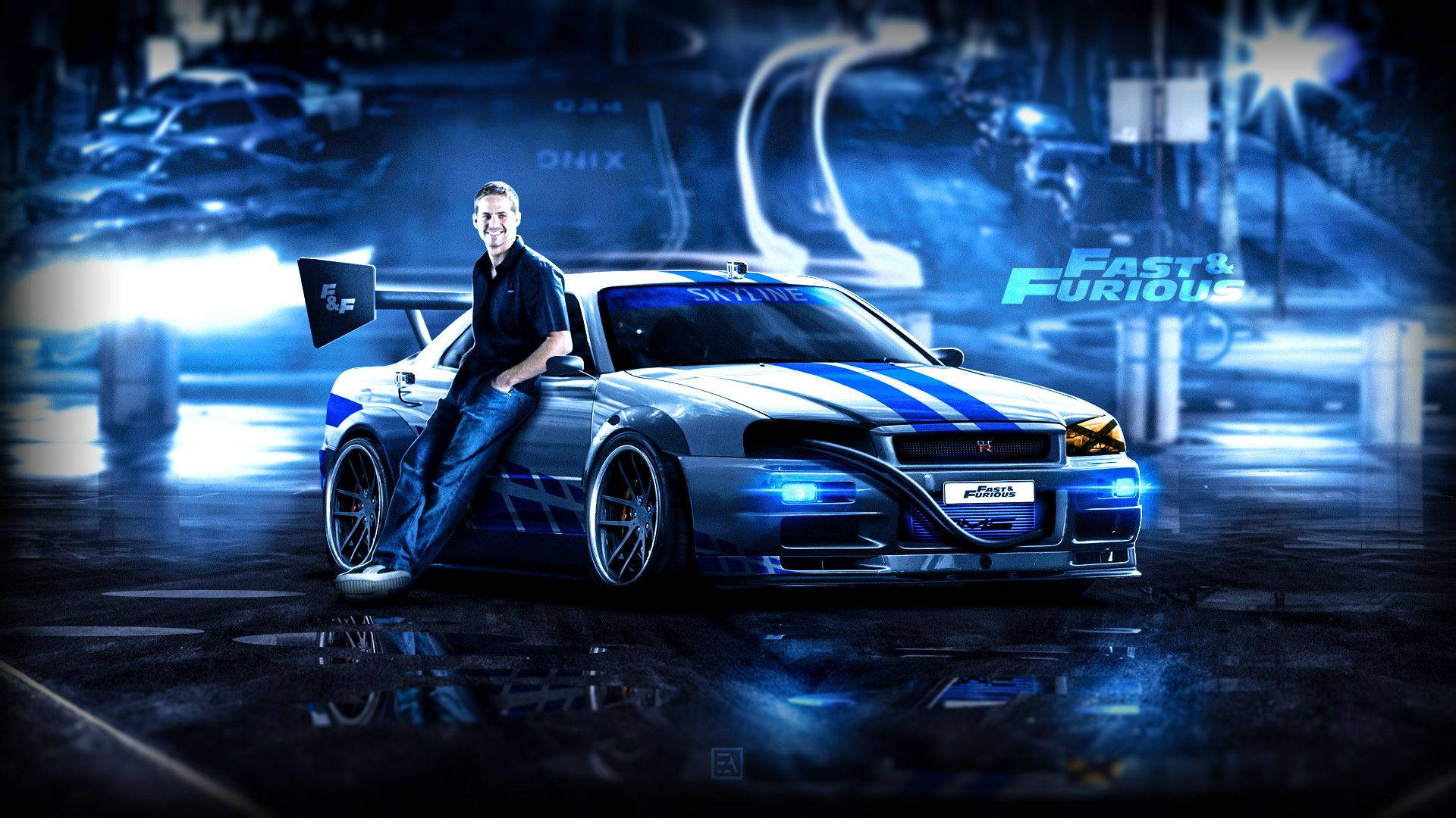 Paul Walker proudly showing off his car Wallpaper