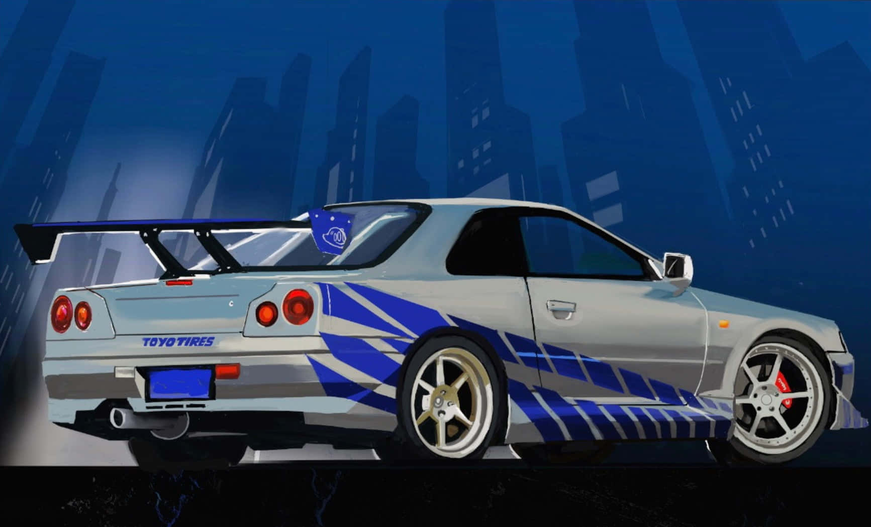 Paul Walker making his mark with the iconic Nissan Skyline Wallpaper