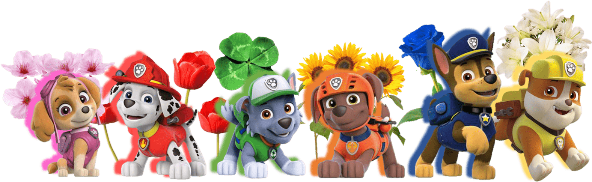 Paw Patrol Characters Floral Backdrop PNG