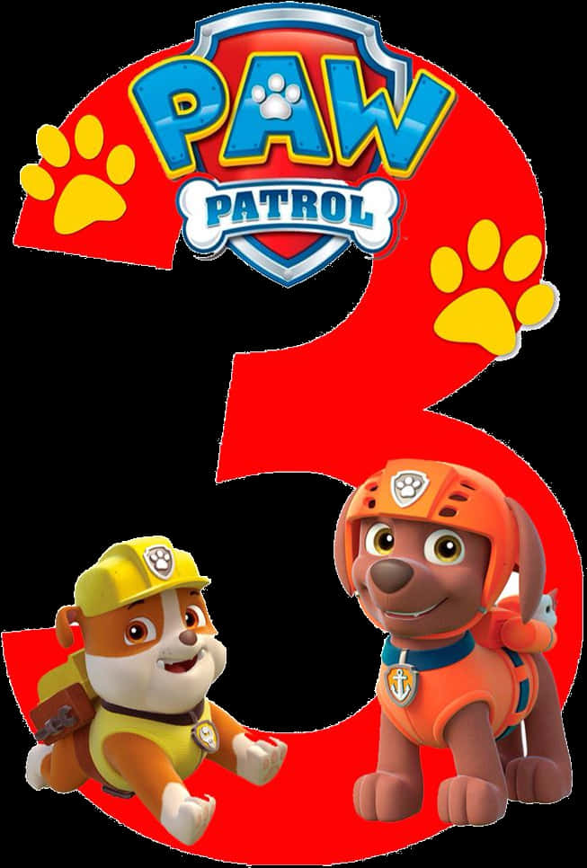 Paw Patrol Number3 With Characters PNG