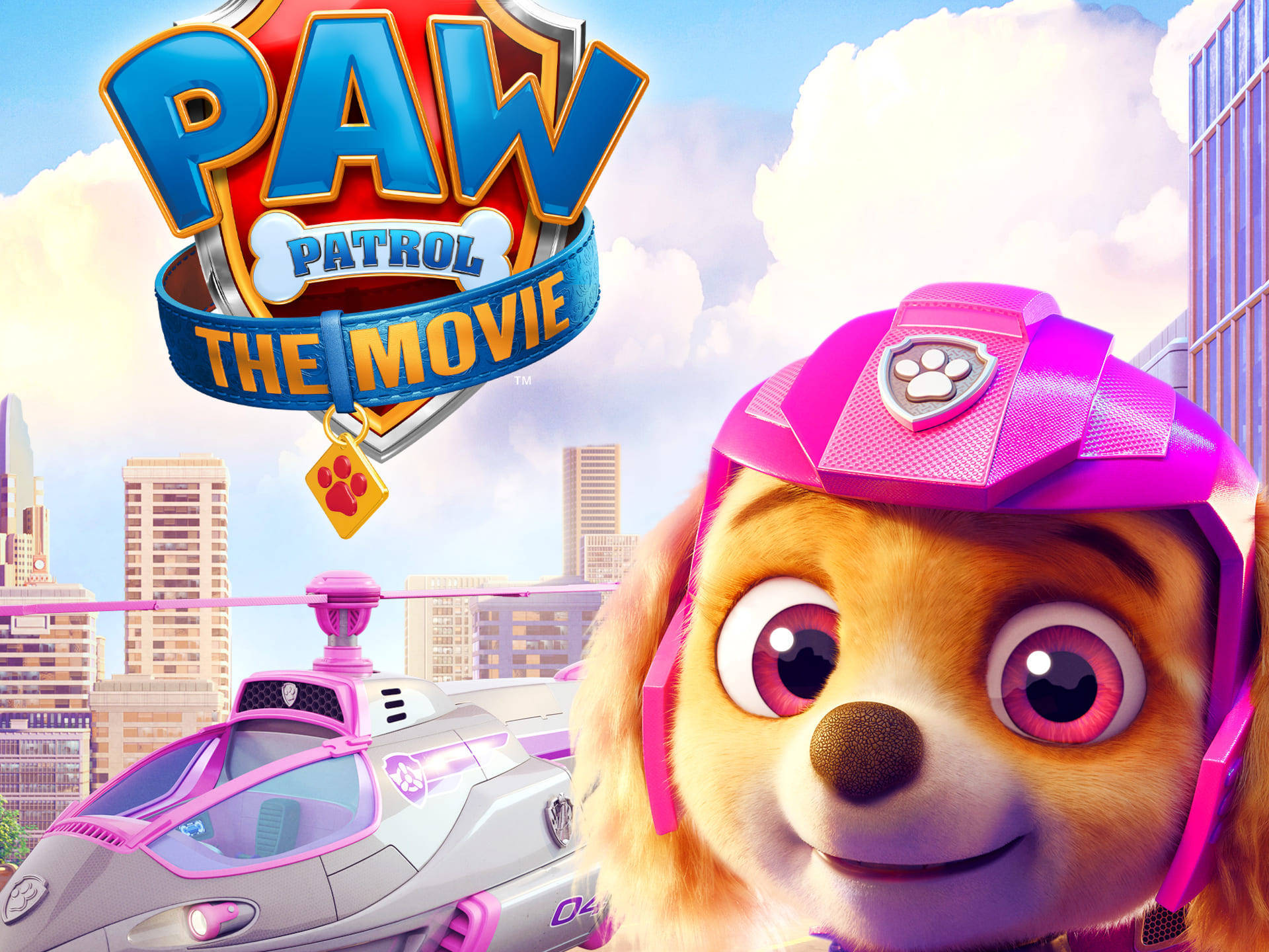 Paw Patrol The Movie Skye med et munter, lyserødt flydende mønster Wallpaper