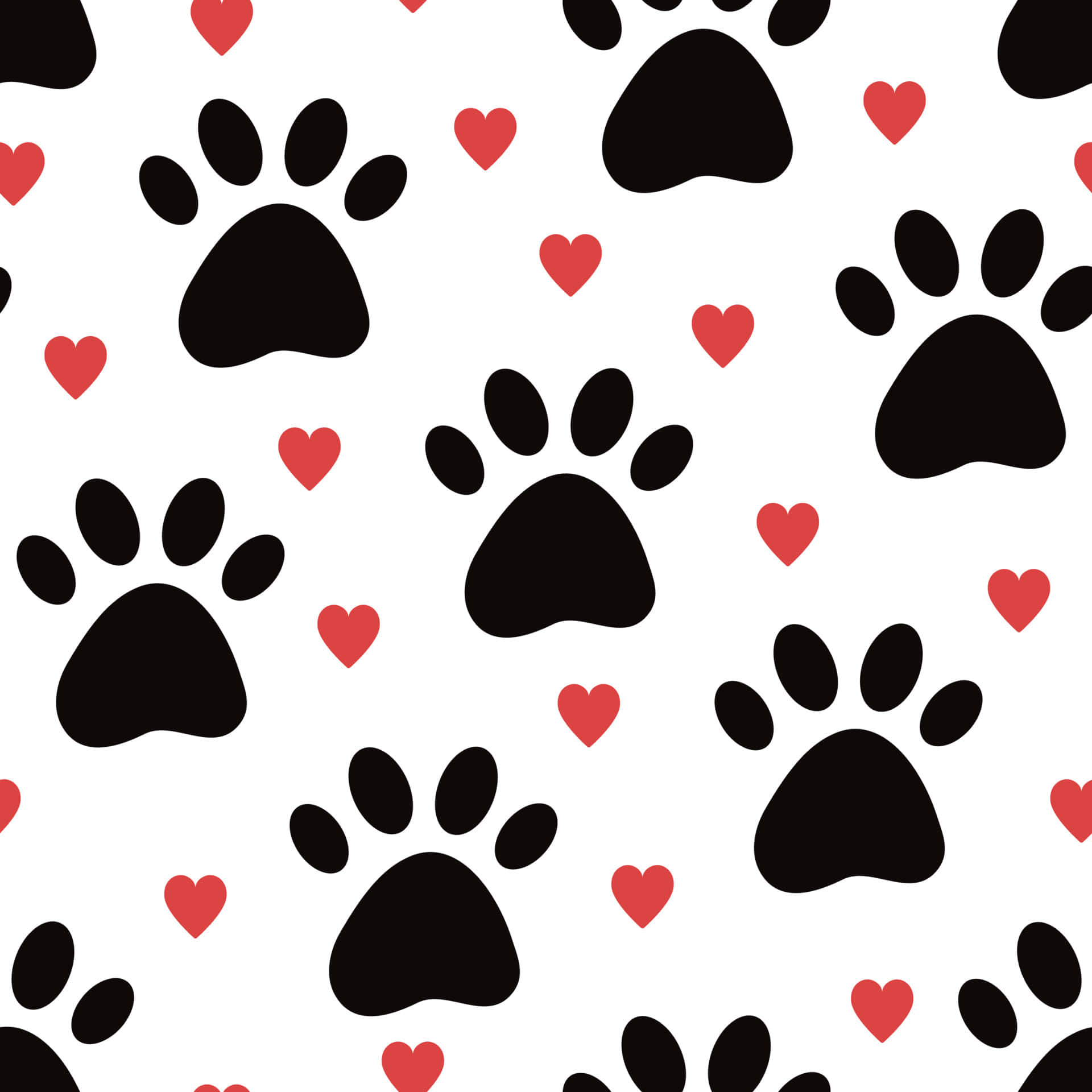 Paw Prints With Hearts On A White Background