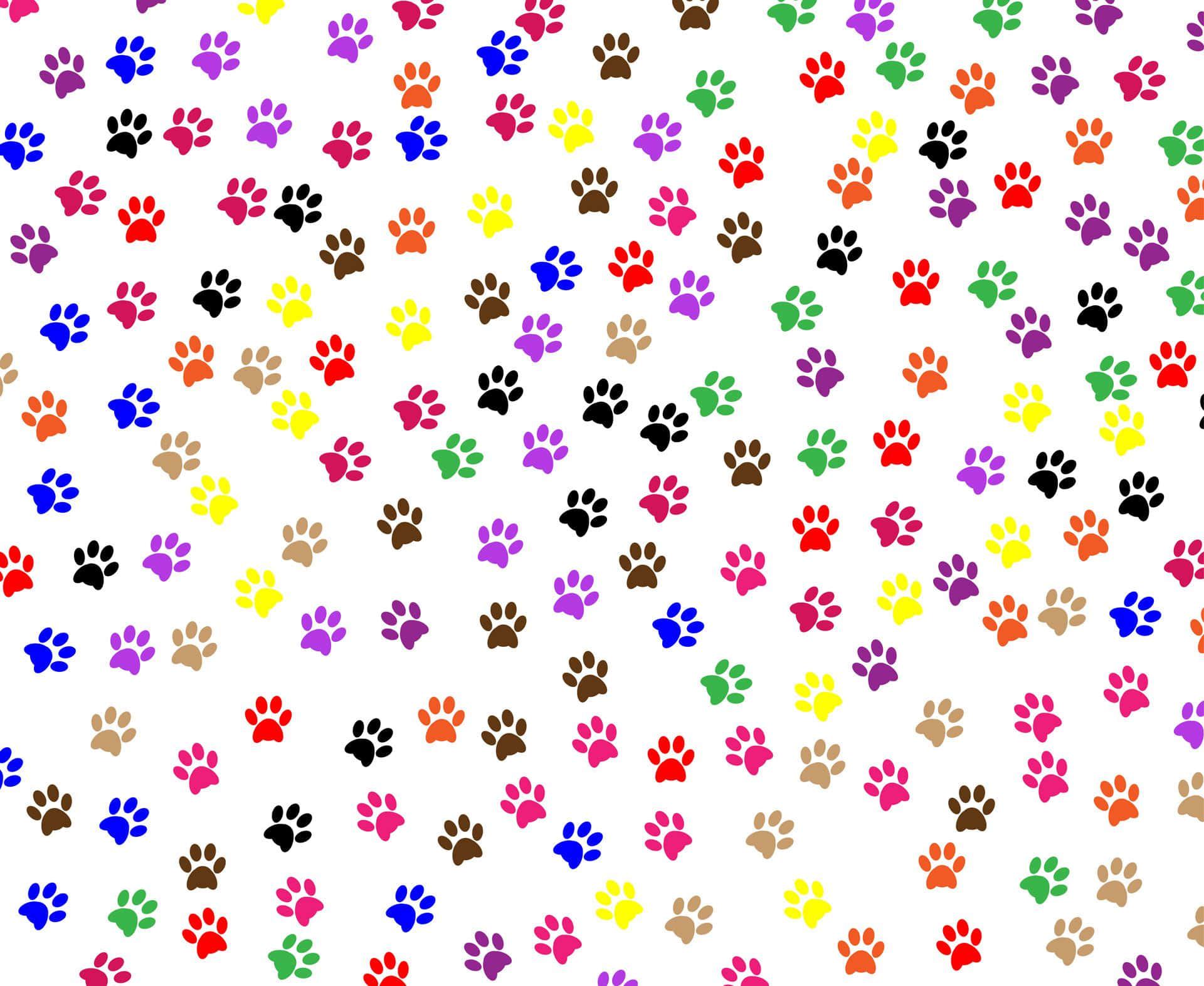 A Colorful Pattern Of Paw Prints On A White Background