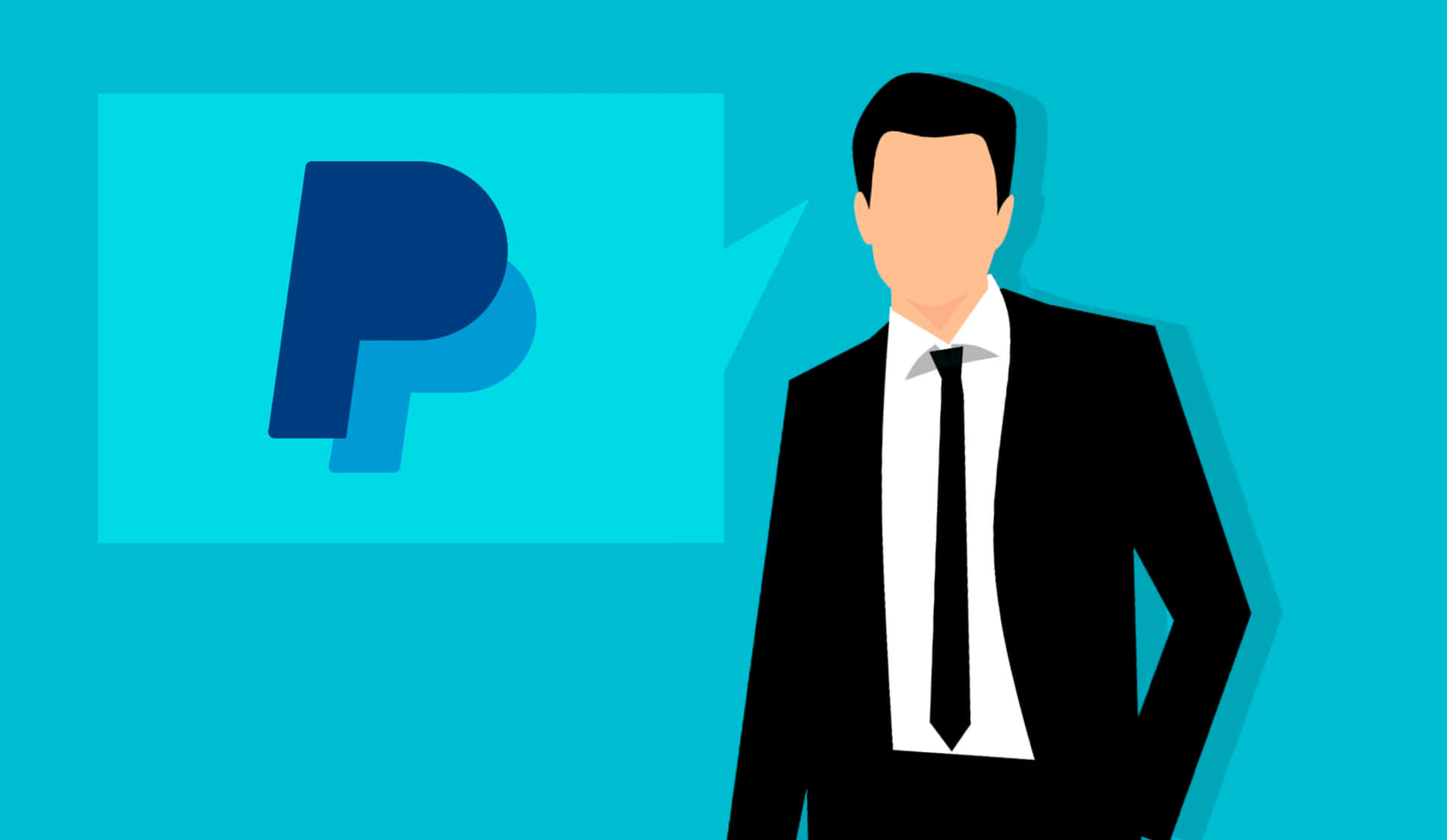 A Man In A Suit And Tie Is Standing Next To A Paypal Logo