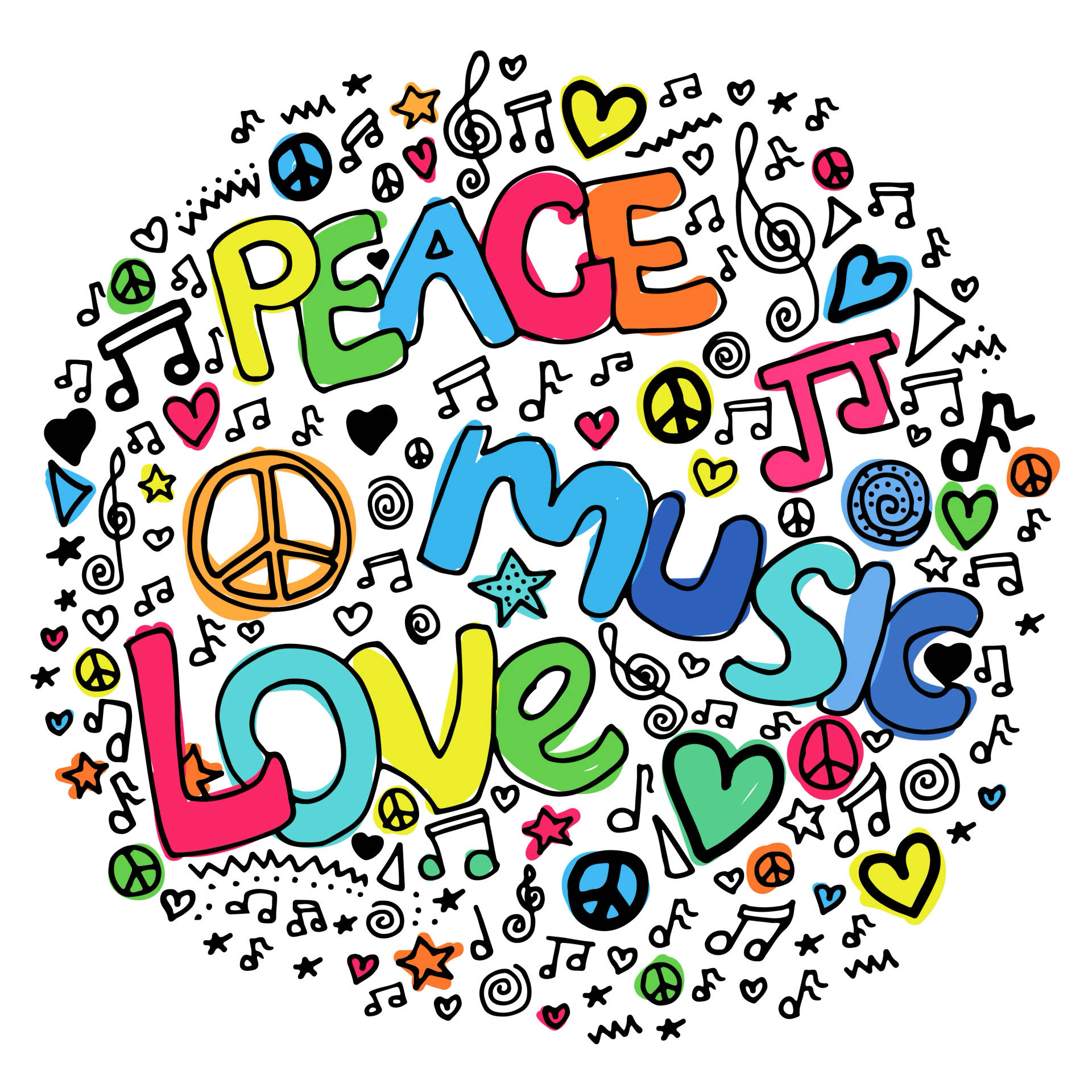 Peace Music Love Doodle Background