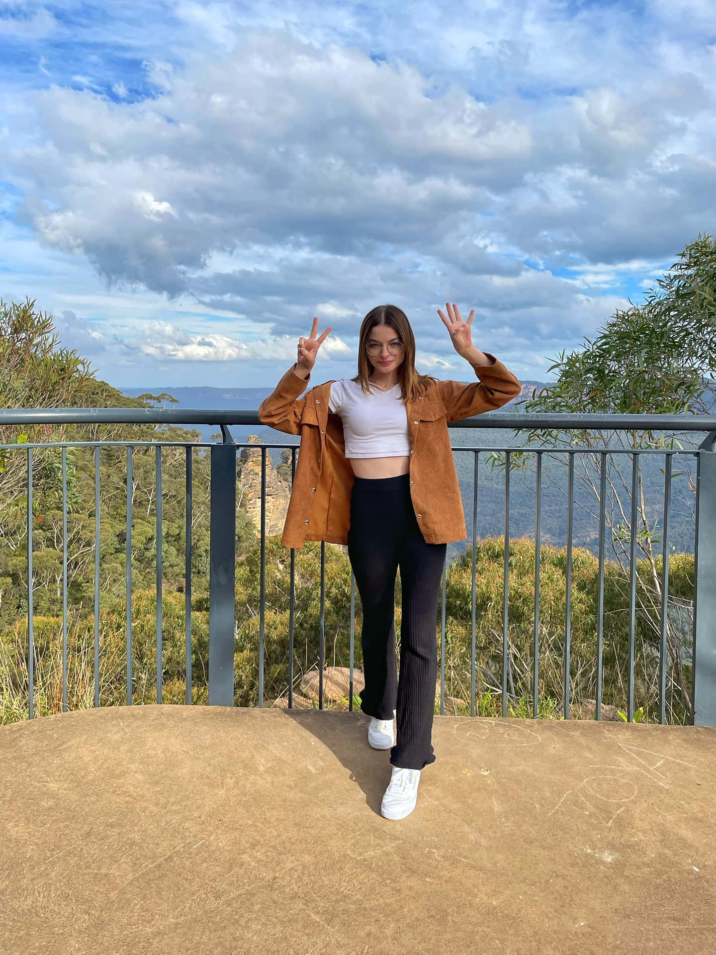 Peace Sign Gesture Scenic Viewpoint Wallpaper