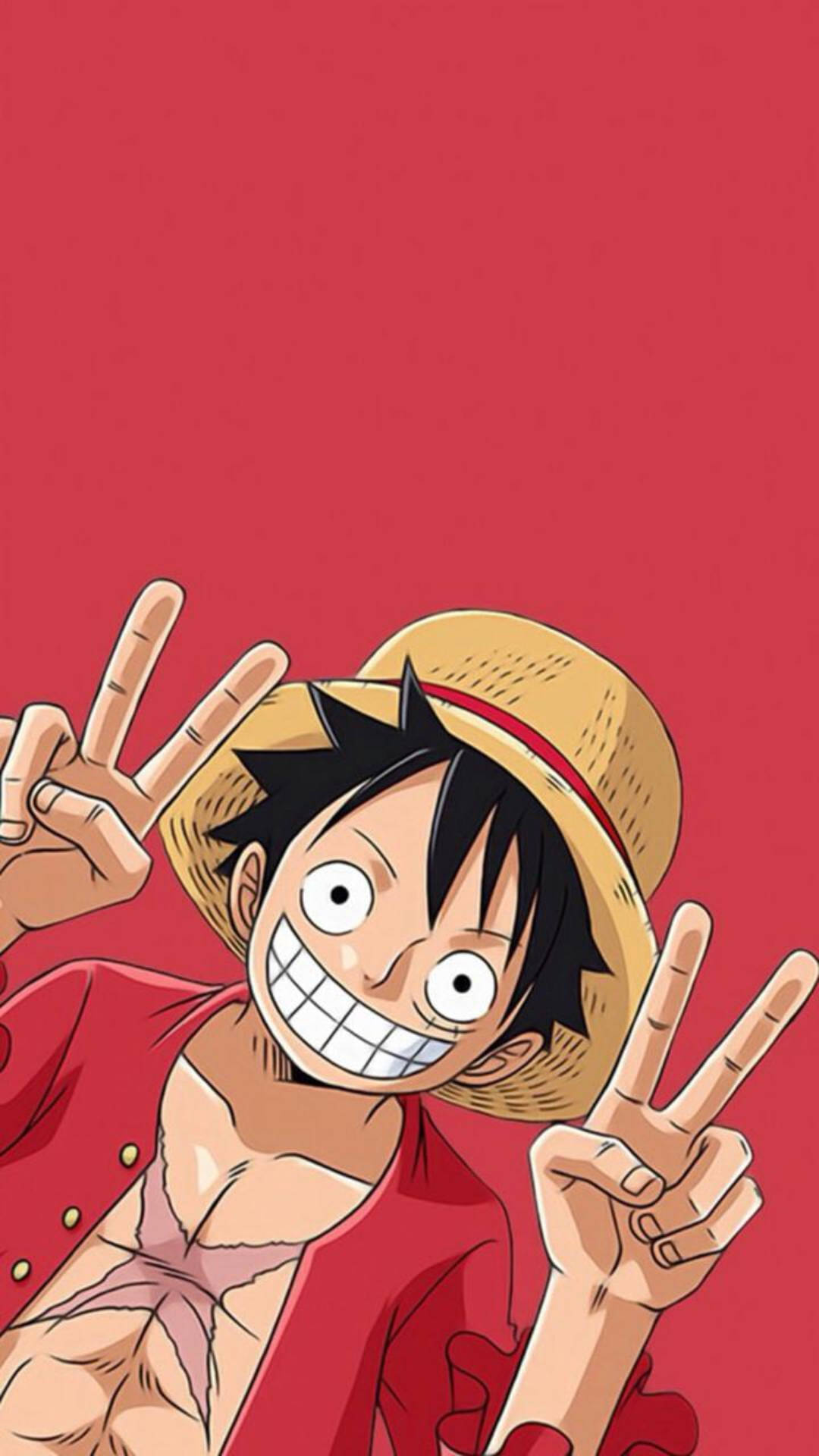 Peace Sign Red Luffy Aesthetic Background