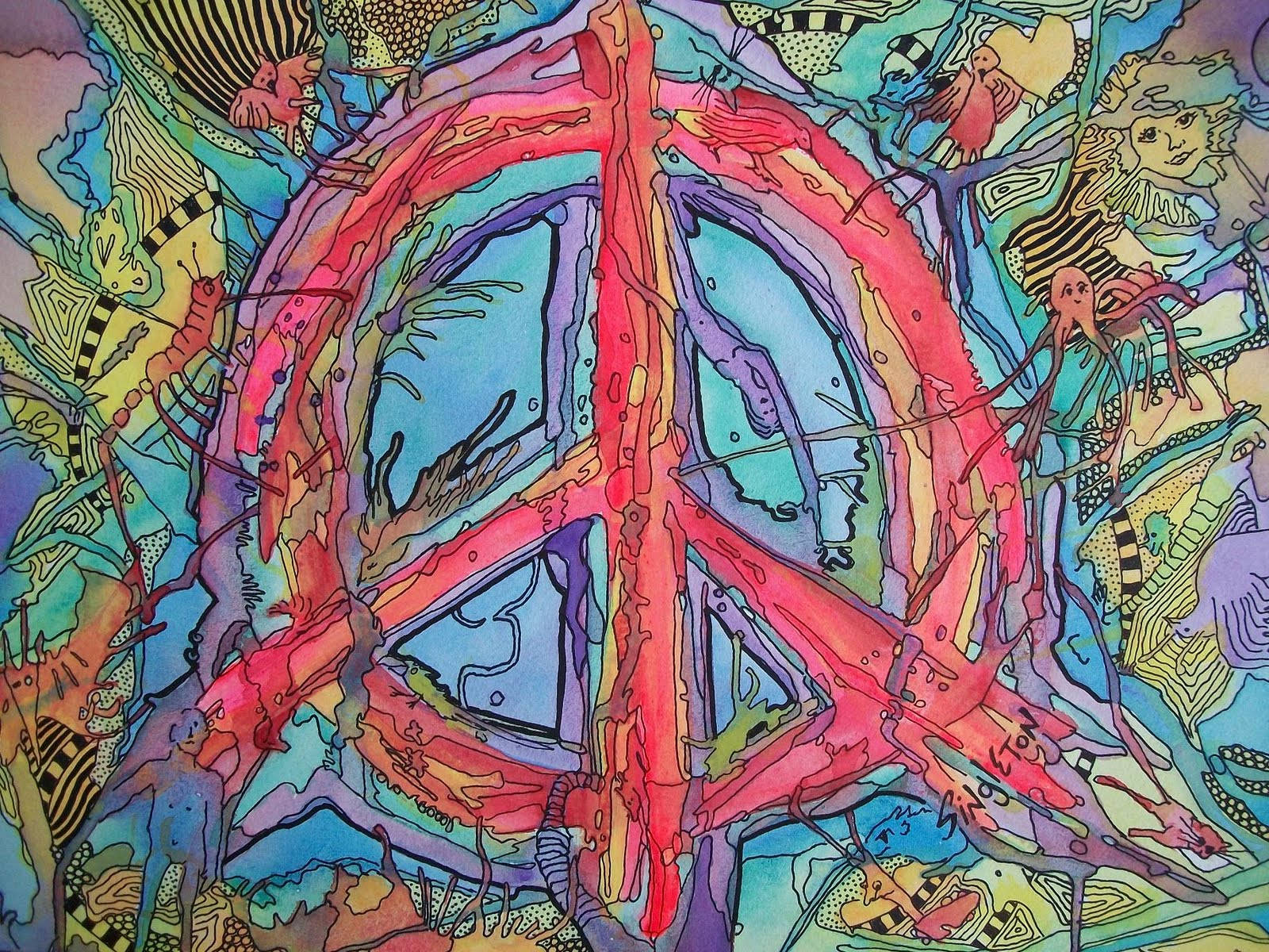 Peace Symbol Abstract Watercolor Wallpaper