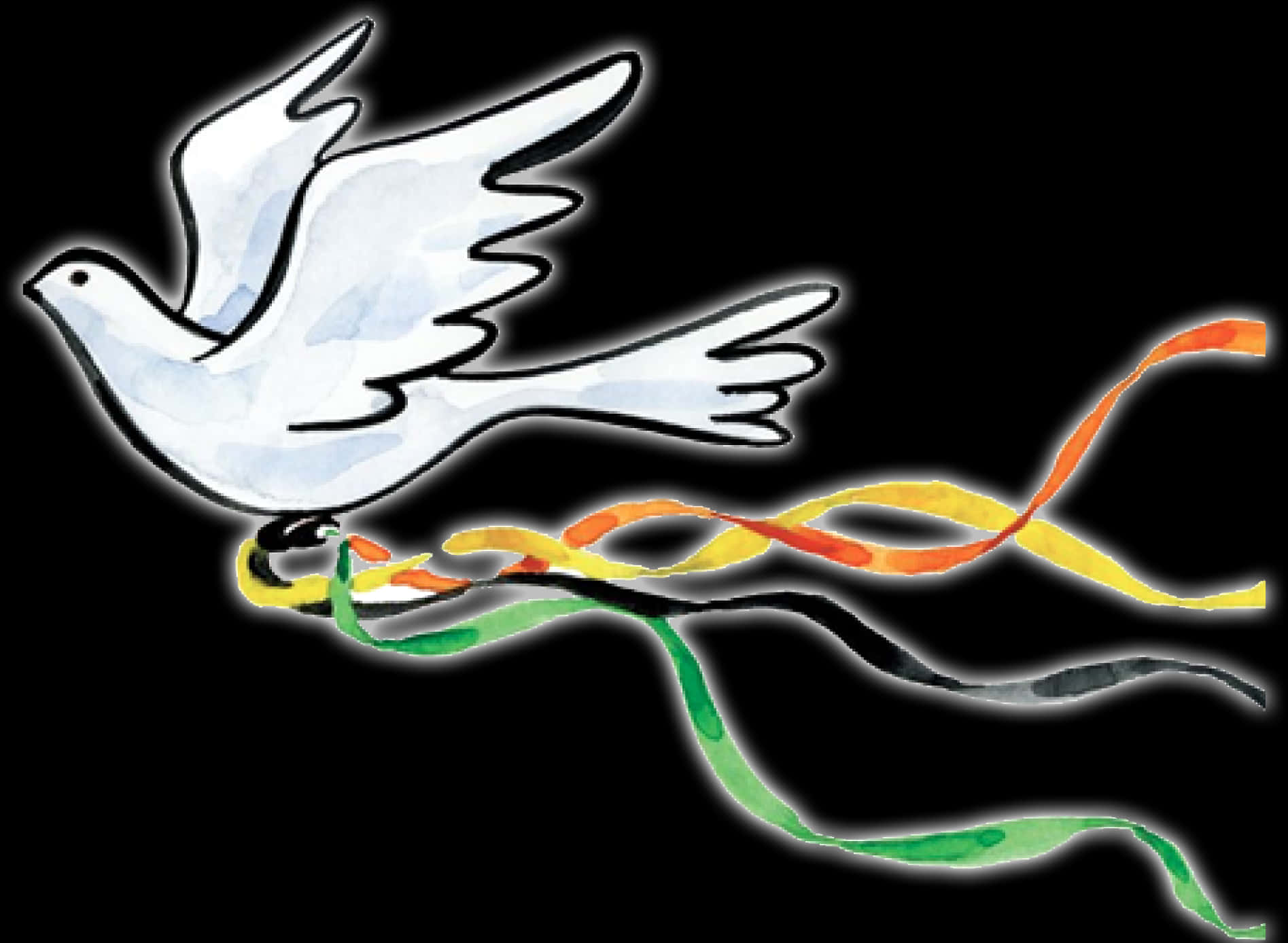 Peaceful Dovewith Colorful Ribbons PNG