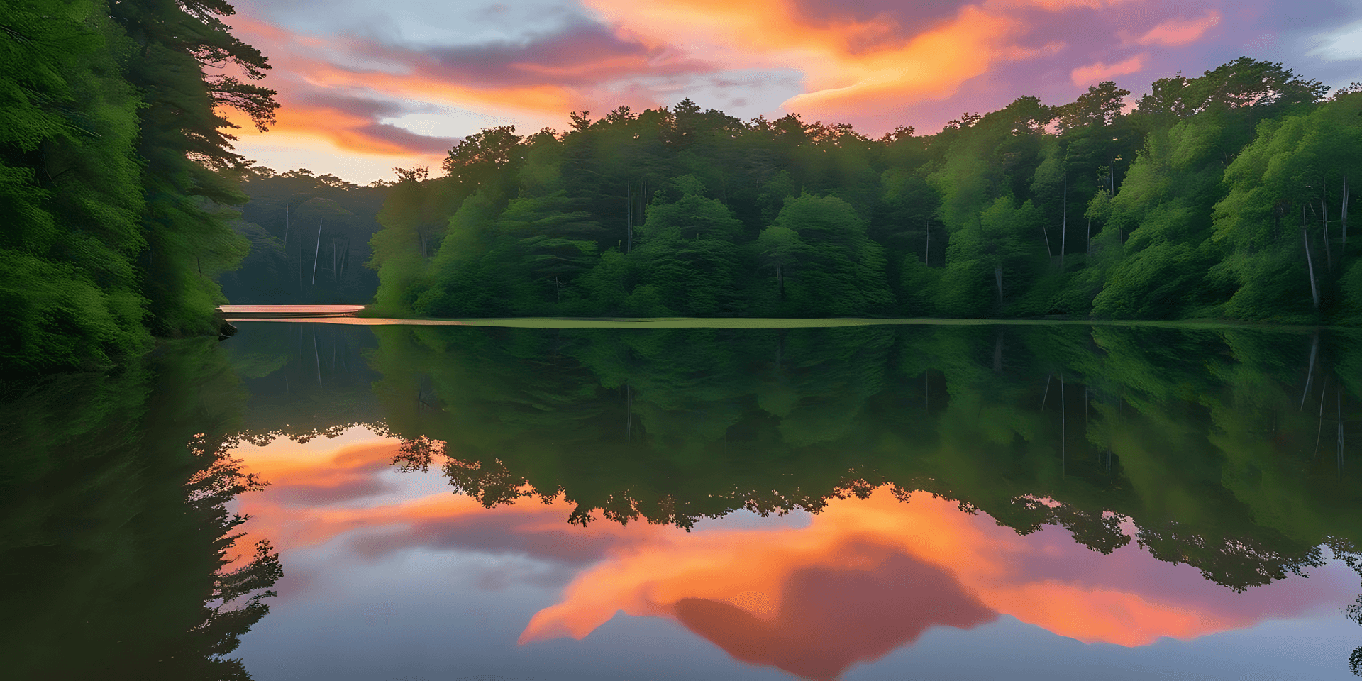 Peaceful Lake With Forest Trees Wallpaper