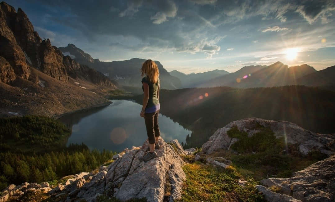 Girl On Top Of Peaceful Mountain Picture