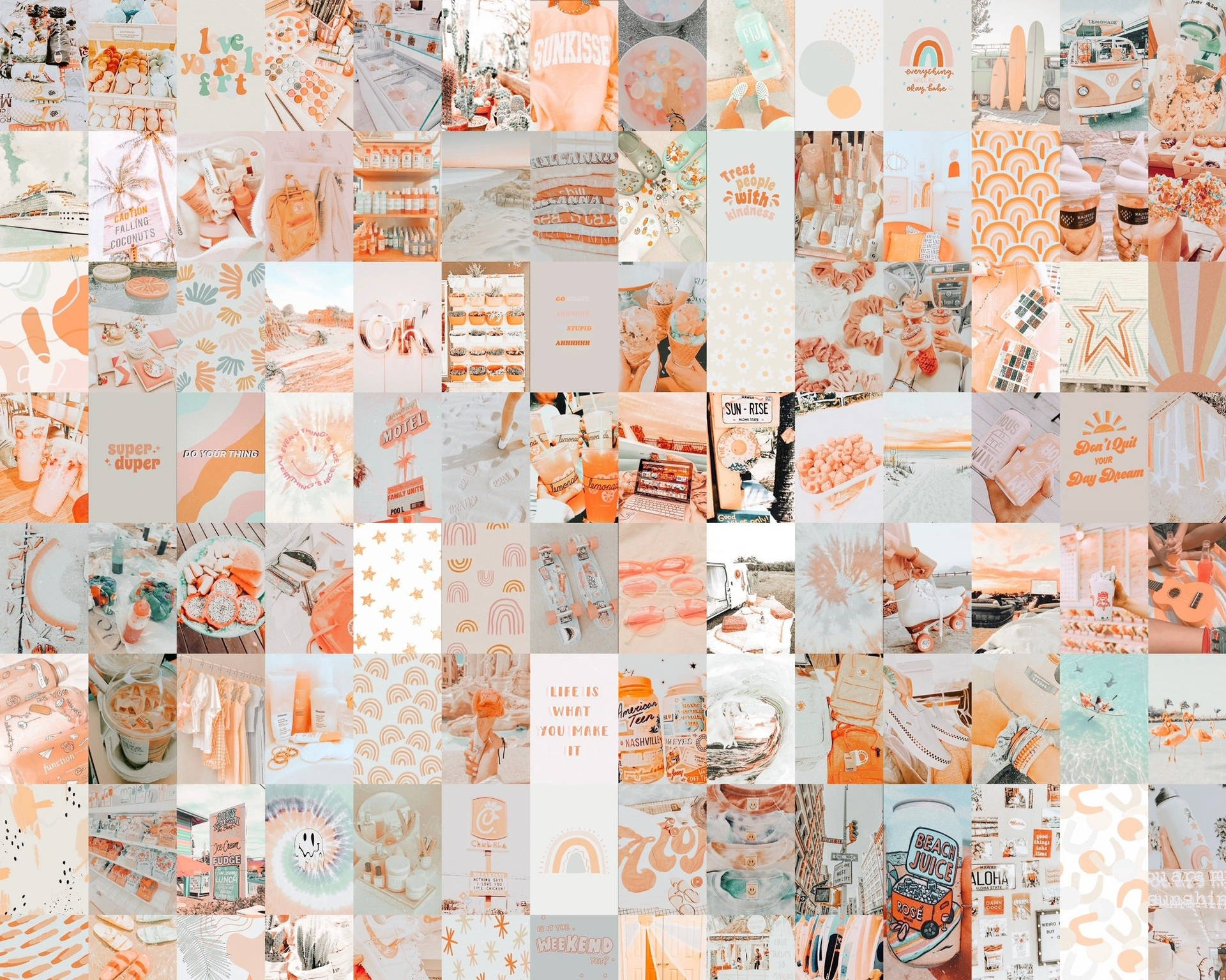 Peach Æstetisk Collage Med Mønstre Og Blomster Wallpaper