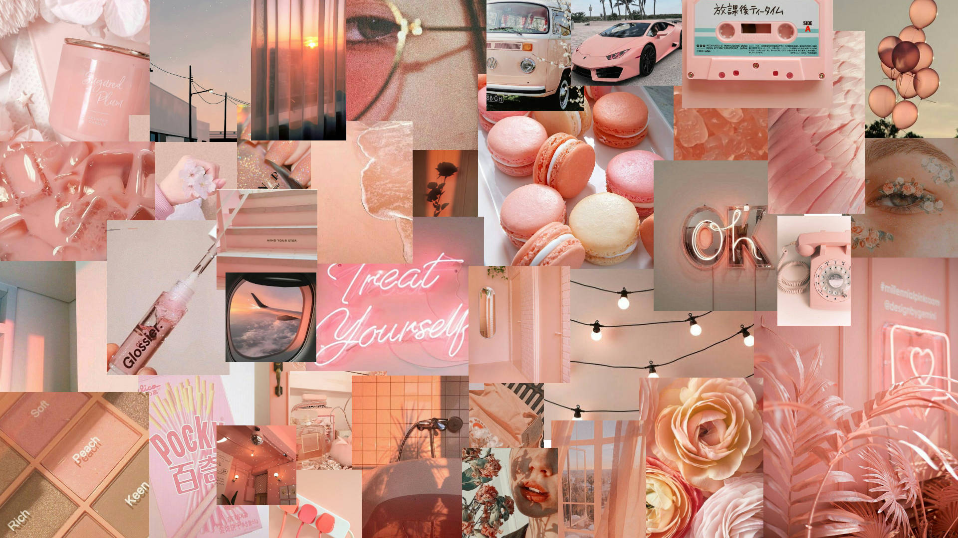 Peach Aesthetic With Neon Lights Wallpaper