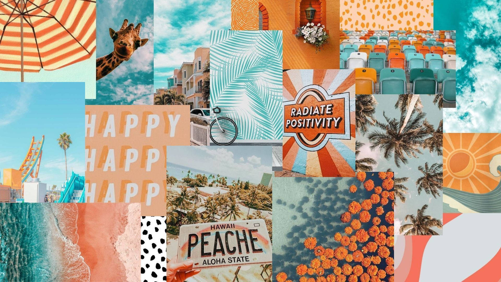 Peach-blue Summer Collage Wallpaper