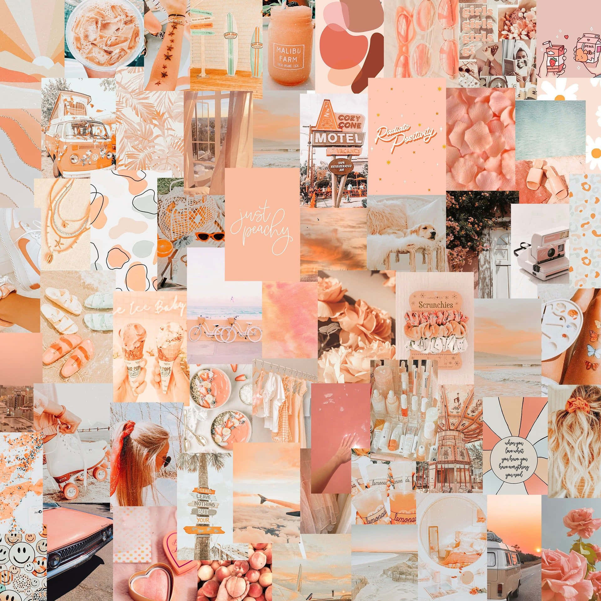A Collage Of Pictures And Photos In Peach And Pink