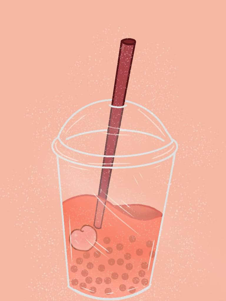 Peachy Boba Drink Illustration Wallpaper