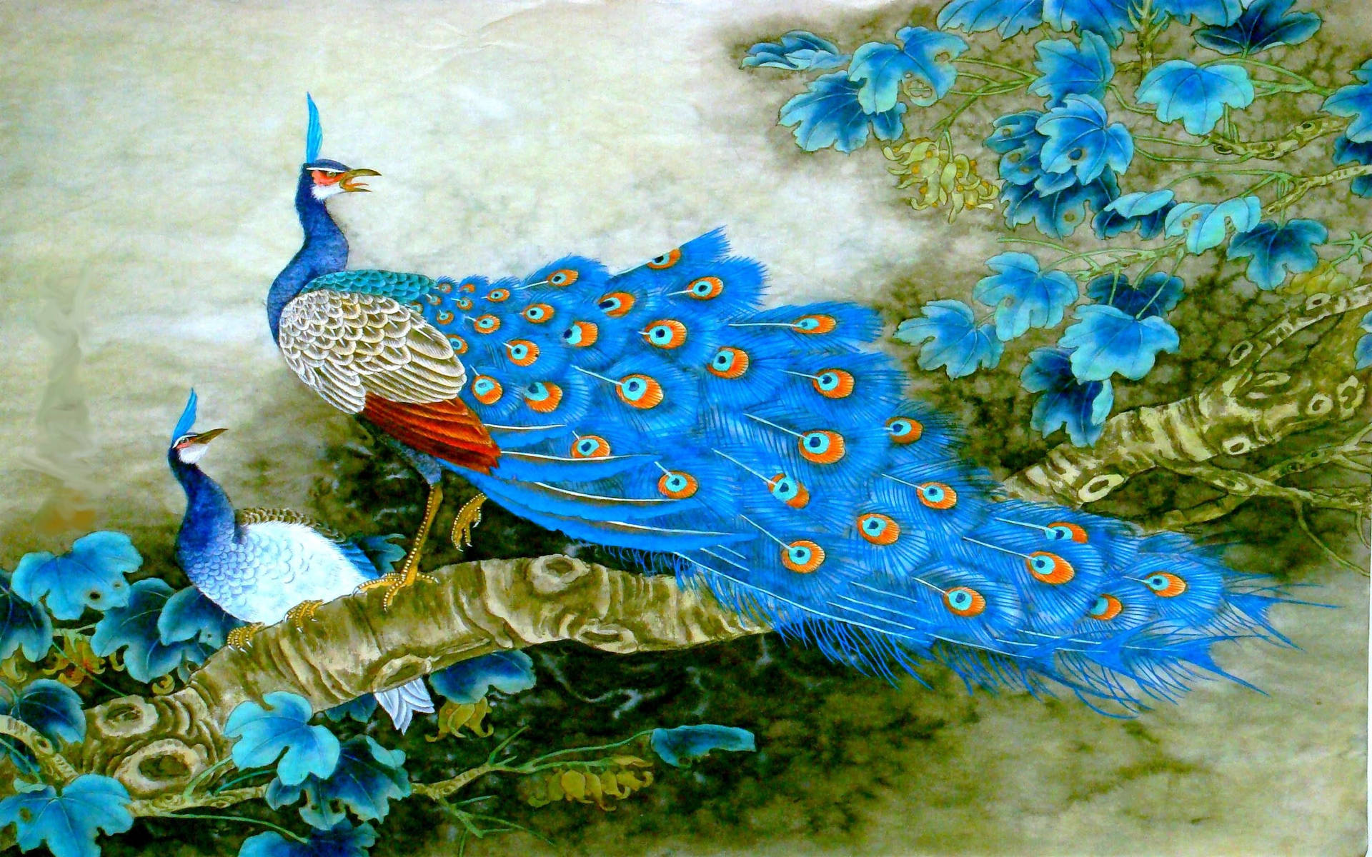 Peacock Canvas Painting Wallpaper