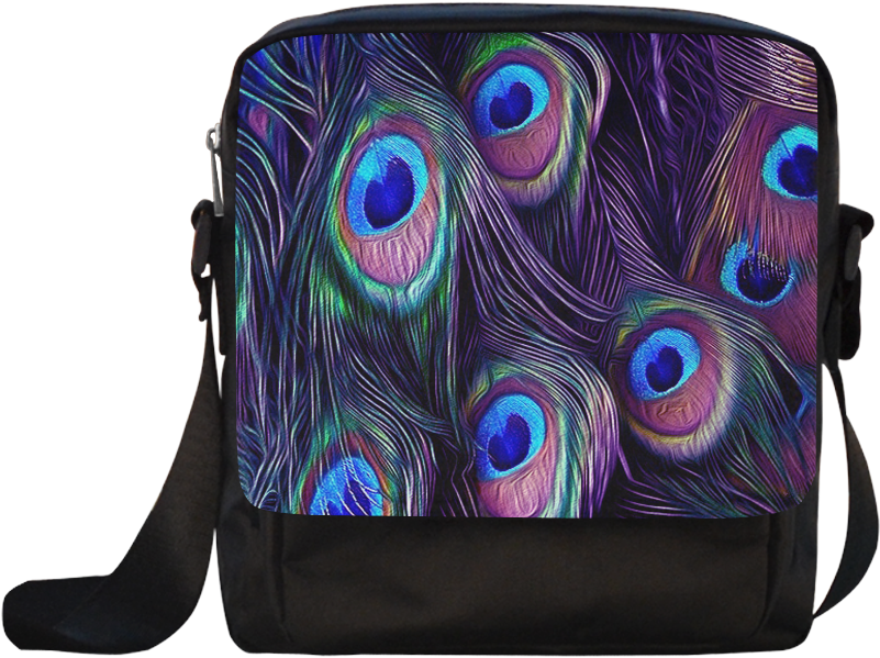 Peacock Feather Pattern Messenger Bag PNG