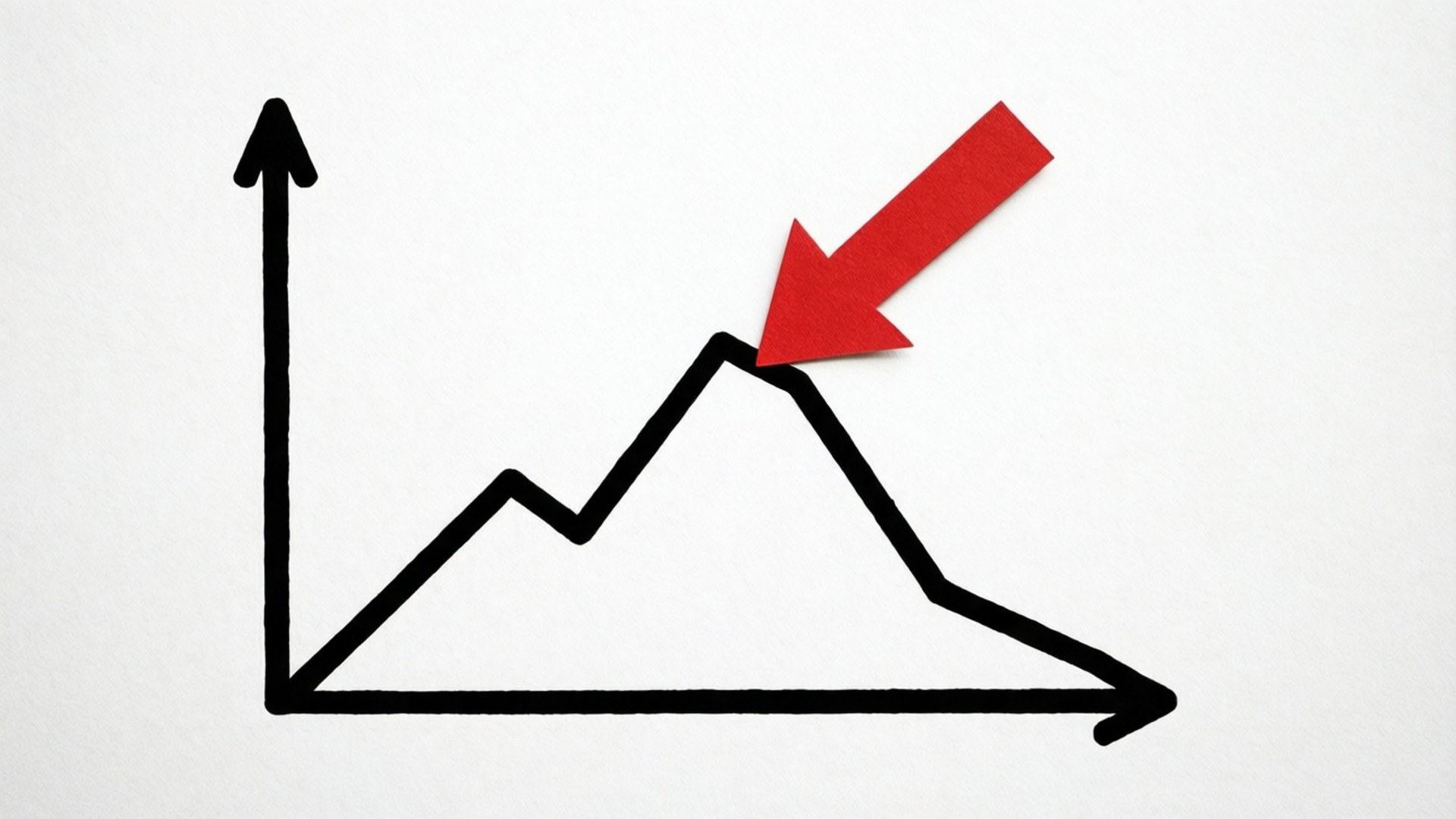 Svart linjediagram med rød pil som peker mot toppen på hvitt.