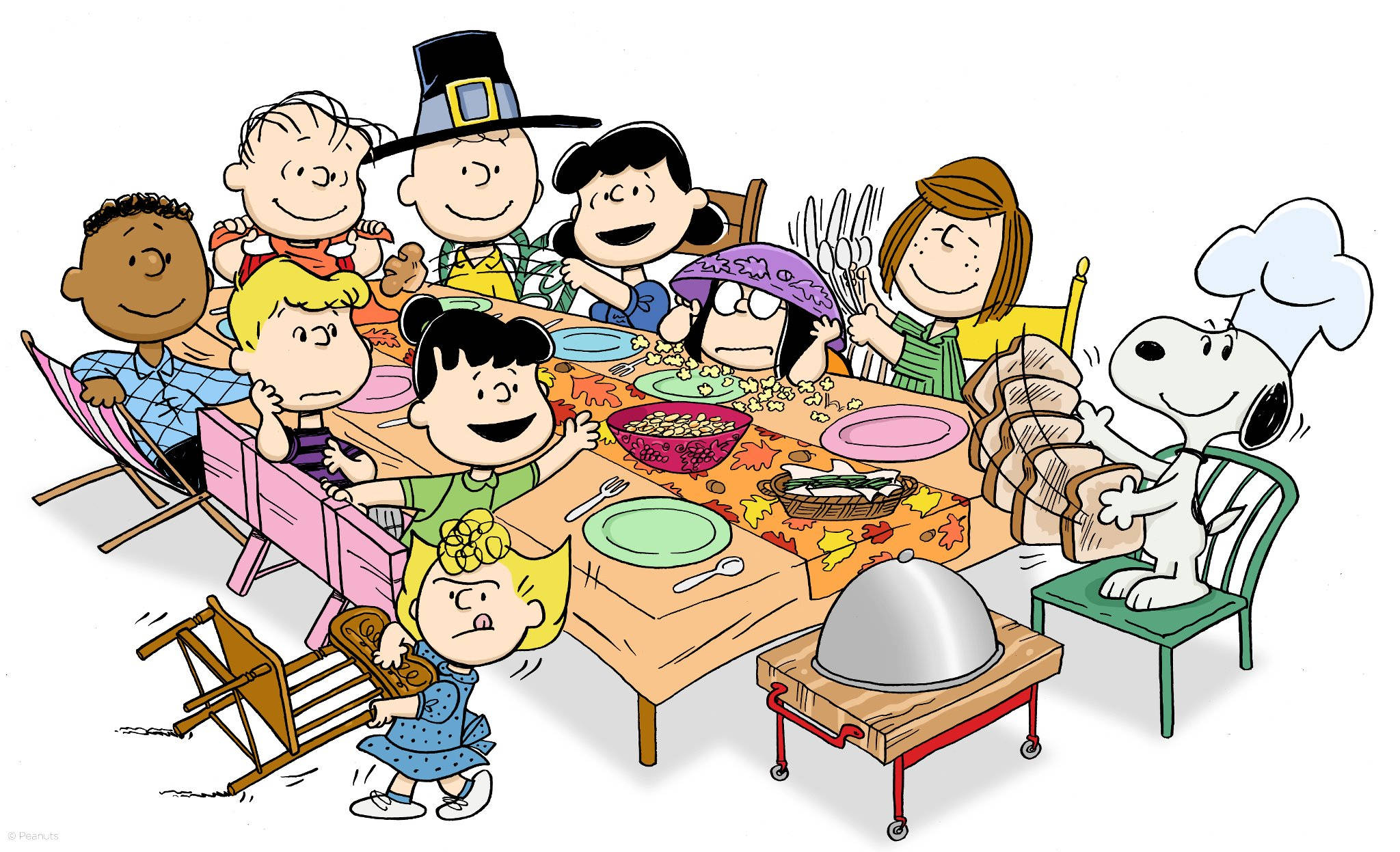 Peanuts Gang Thanksgiving Meal Art Wallpaper