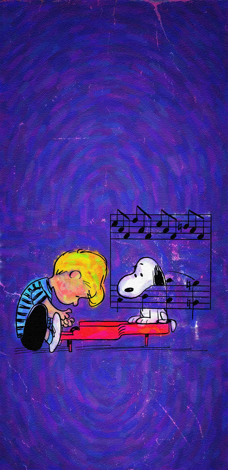 Peanuts Schroeder Og Snoopy Kunstværk Tapet Wallpaper
