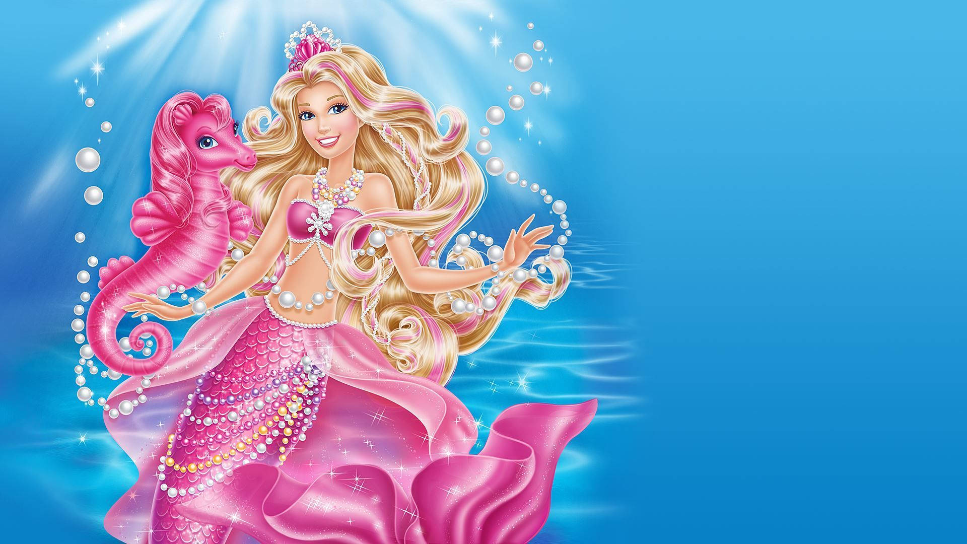 Perlenbarbie Meerjungfrau Und Pinker Seepferdchen Wallpaper