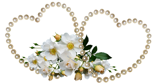 Pearl Embellished Floral Hearts PNG
