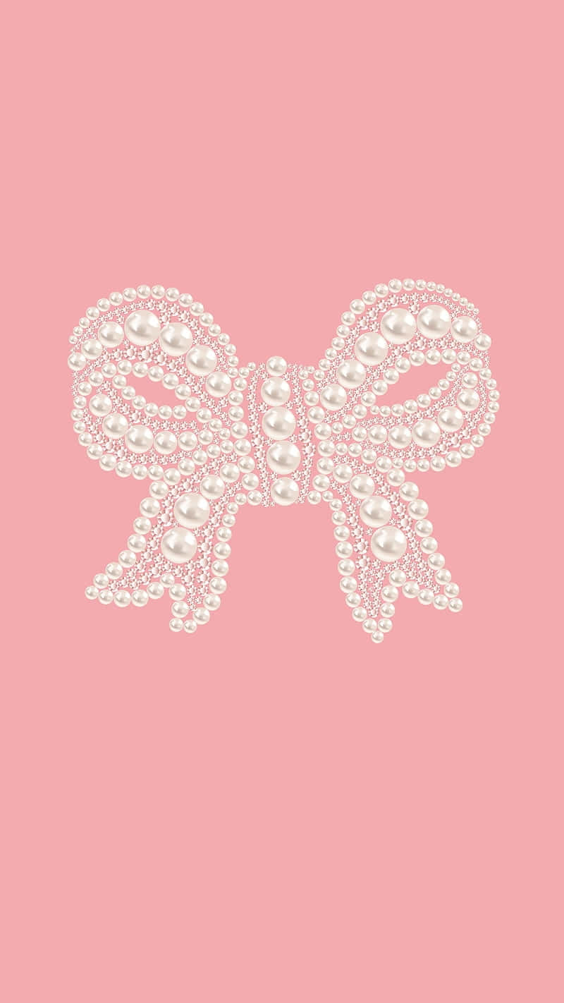 Pearl Embellished Pink Bow Wallpaper