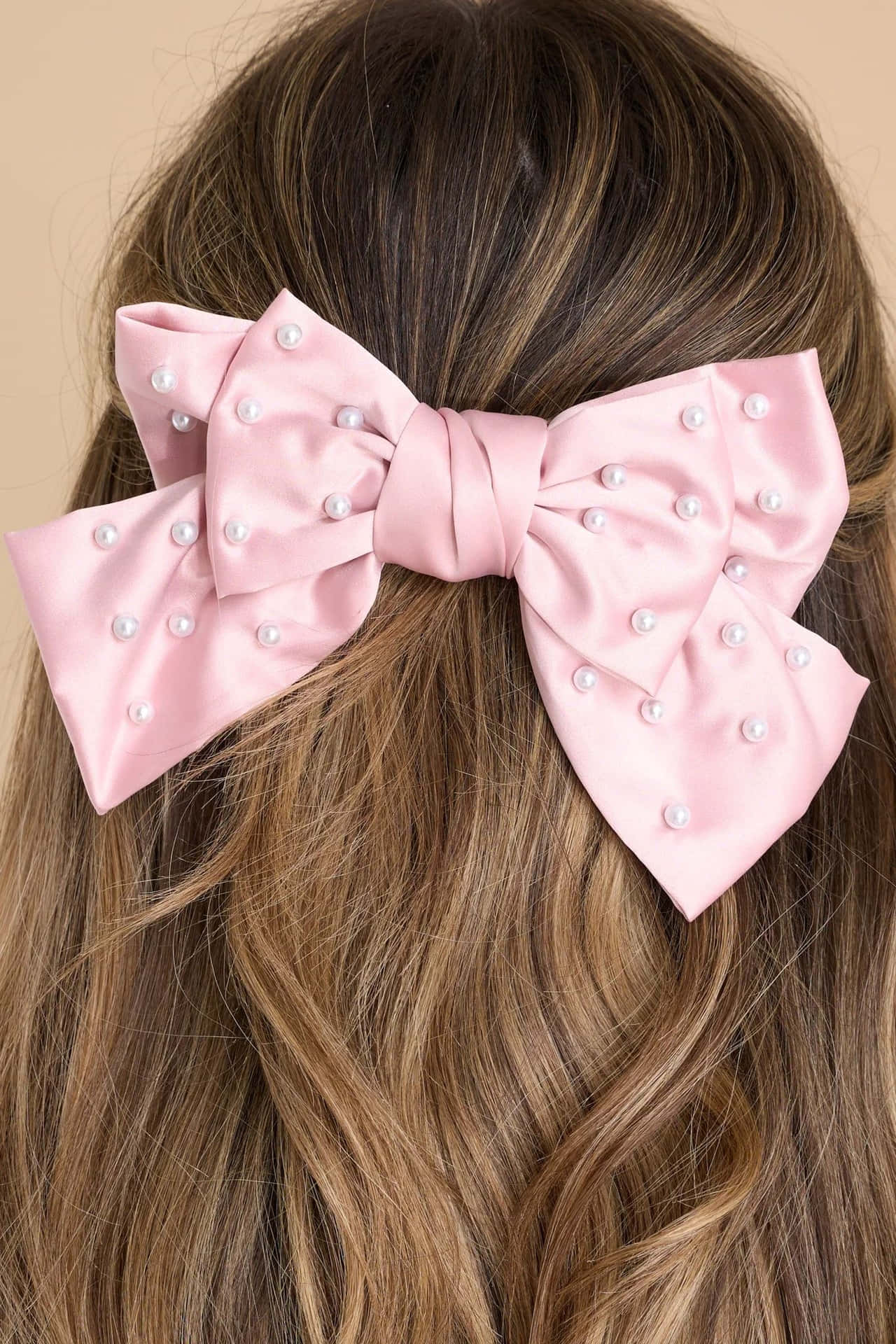 Pearl Embellished Pink Bow Hair Accessory Wallpaper