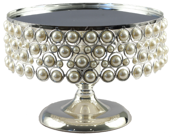 Pearl Embellished Silver Cake Stand PNG