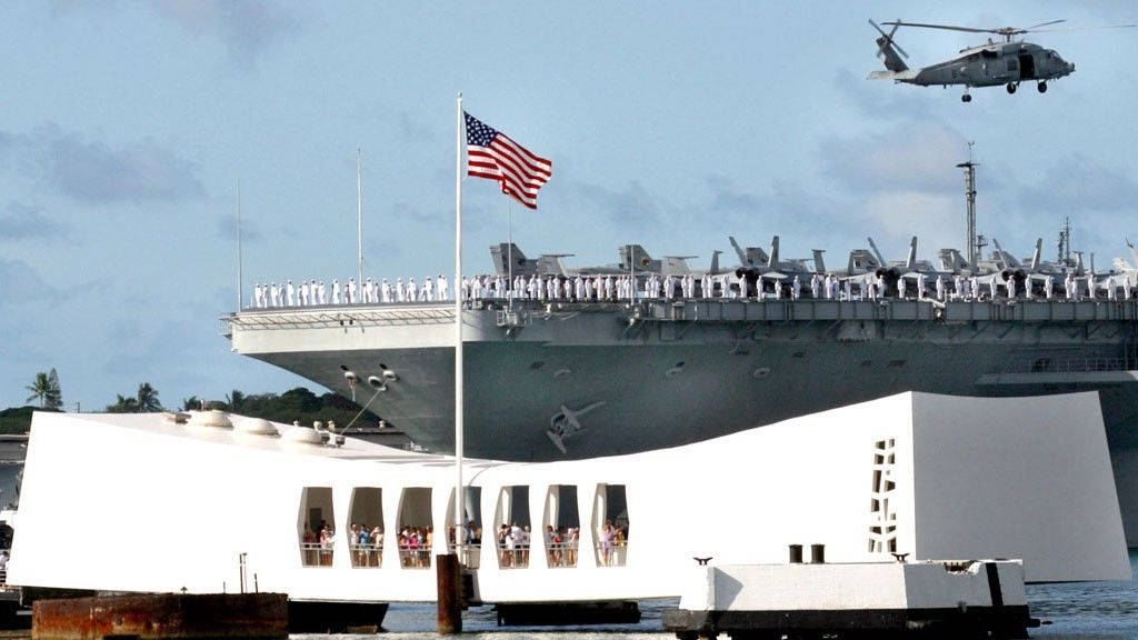 Pearl Harbor Memorial And Aircraft Carrier Wallpaper